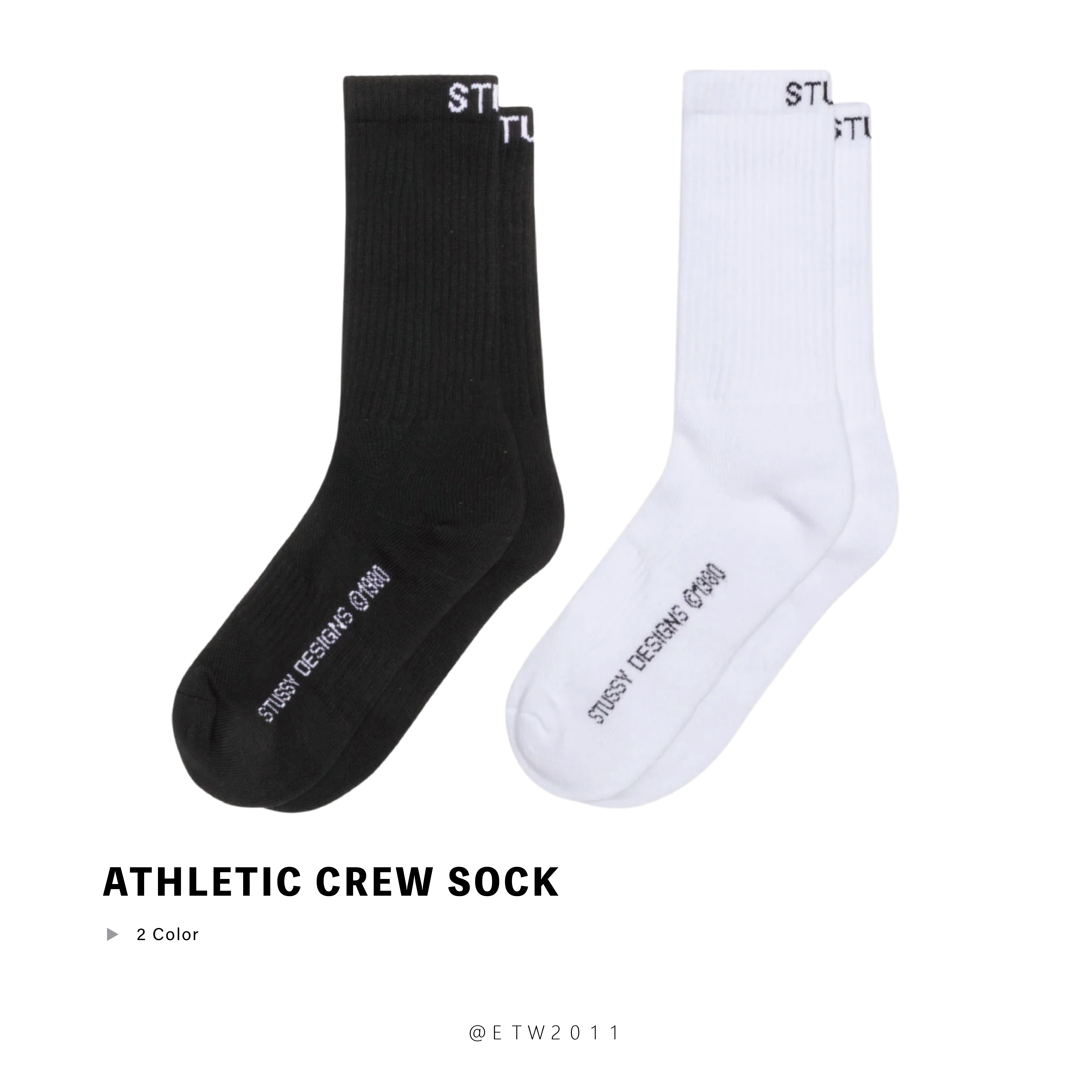 ☆ETW☆【EASY TO WEAR】Stussy 25FW ATHLETIC CREW SOCK 長襪 黑 白 襪子