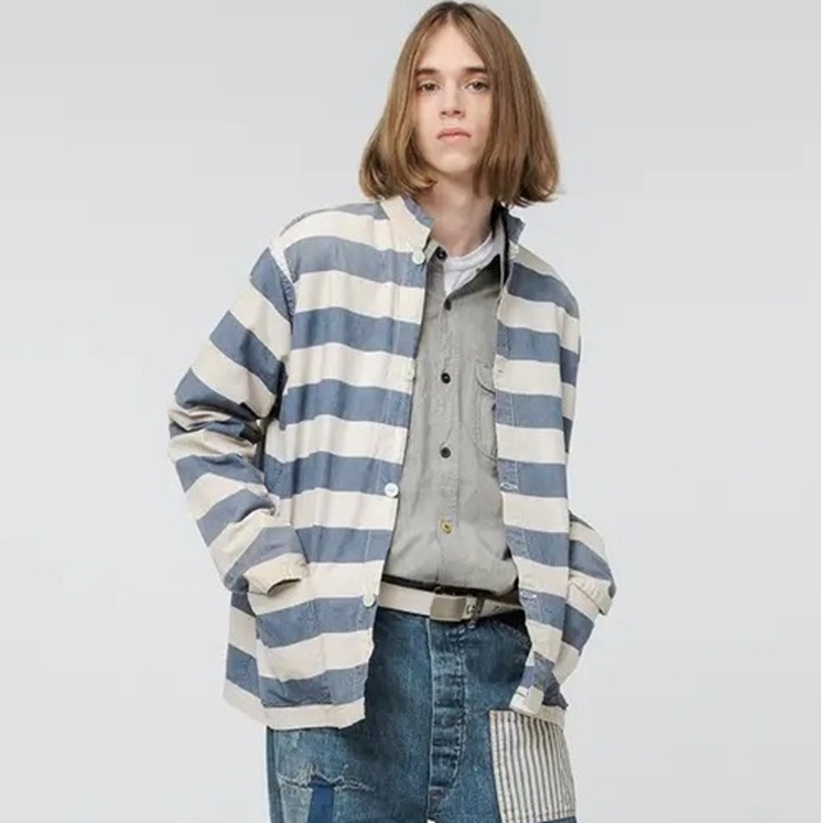 8/30 RELEASE: BOWWOW 2025 A/W BLUE STRIPE PRISON JACKET AGED - PRE ORDER ITEM (預訂中)