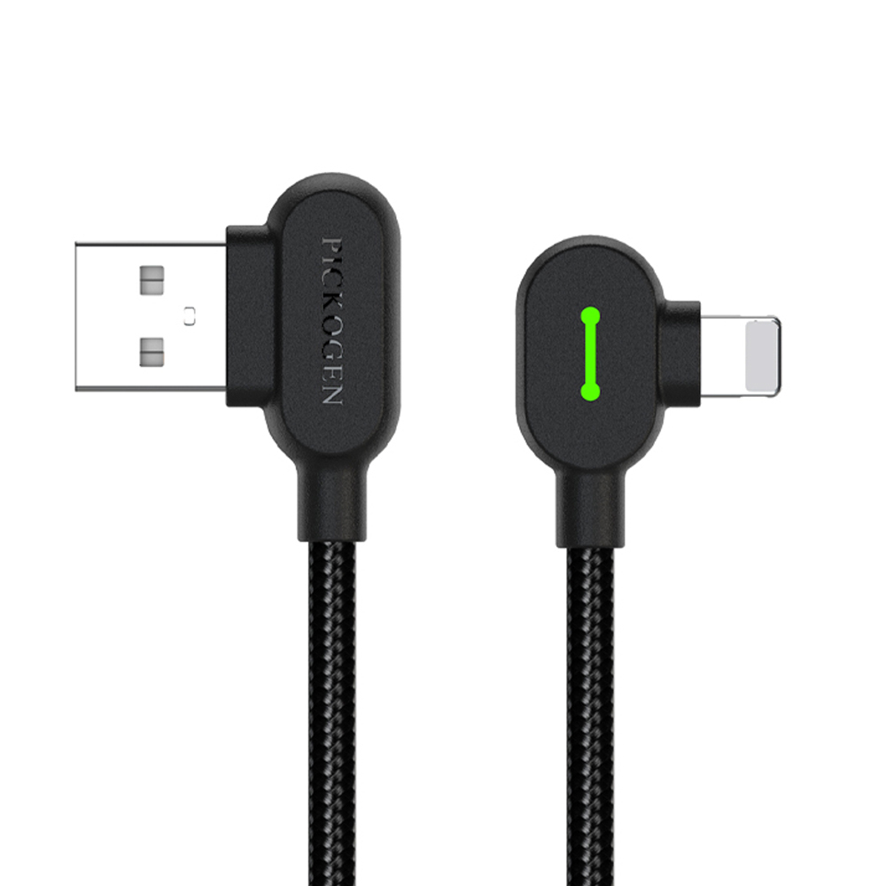 PICKOGEN 雙彎頭L型 iPhone/Lightning充電線傳輸線編織線快充線 LED GameFlex 1M