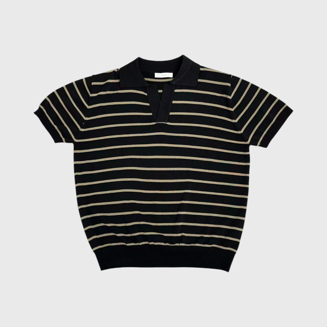 條紋開襟針織POLO衫