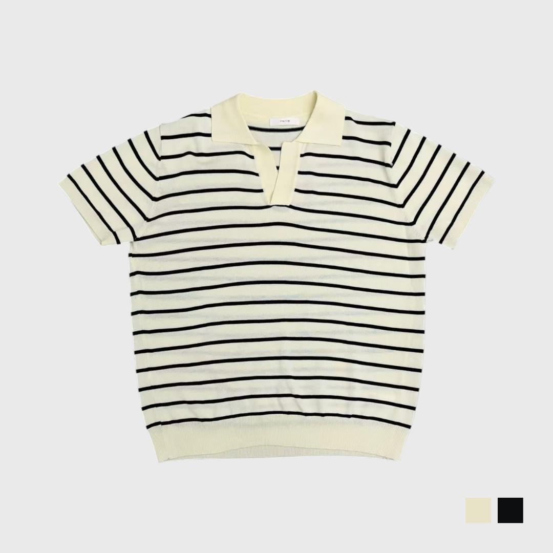 條紋開襟針織POLO衫