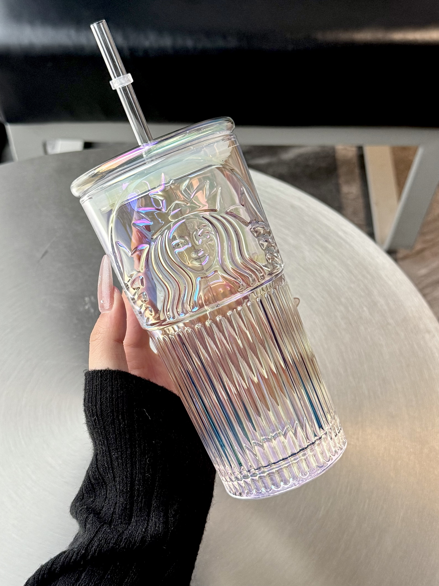 代購-Starbucks星巴克 幻彩極光女神 玻璃吸管杯 550ml