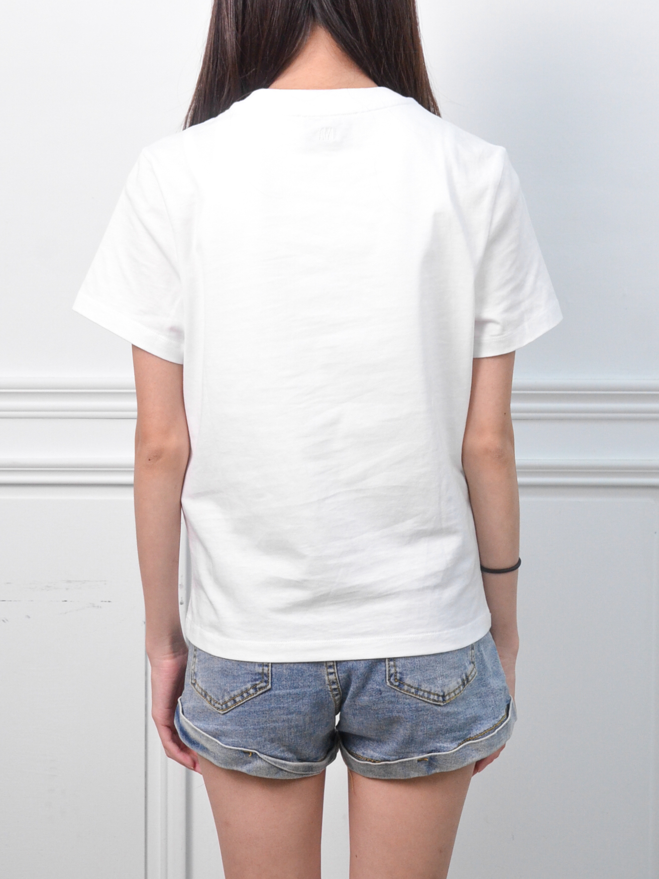 White Cotton Cropped Ami De Coeur T-shirt 黑愛心刺繡棉質 白短袖【FTS347.724.100】