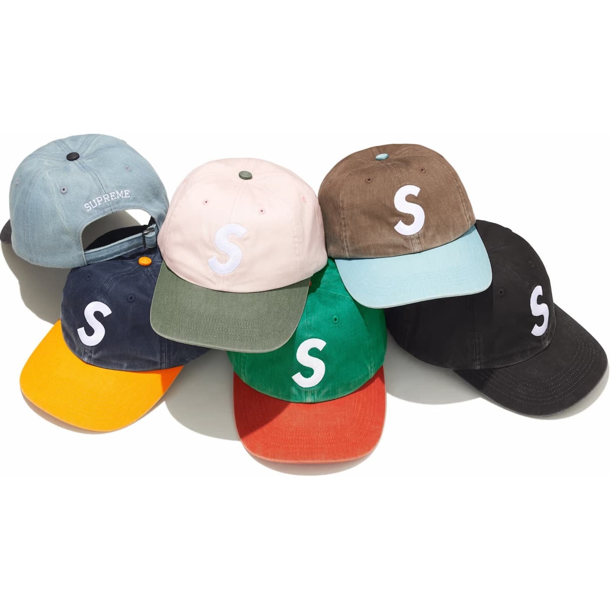 現貨┃Supreme 25FW Pigment Coated 2-Tone S Logo 6-Panel 拚色 拼接 S 水洗 老帽