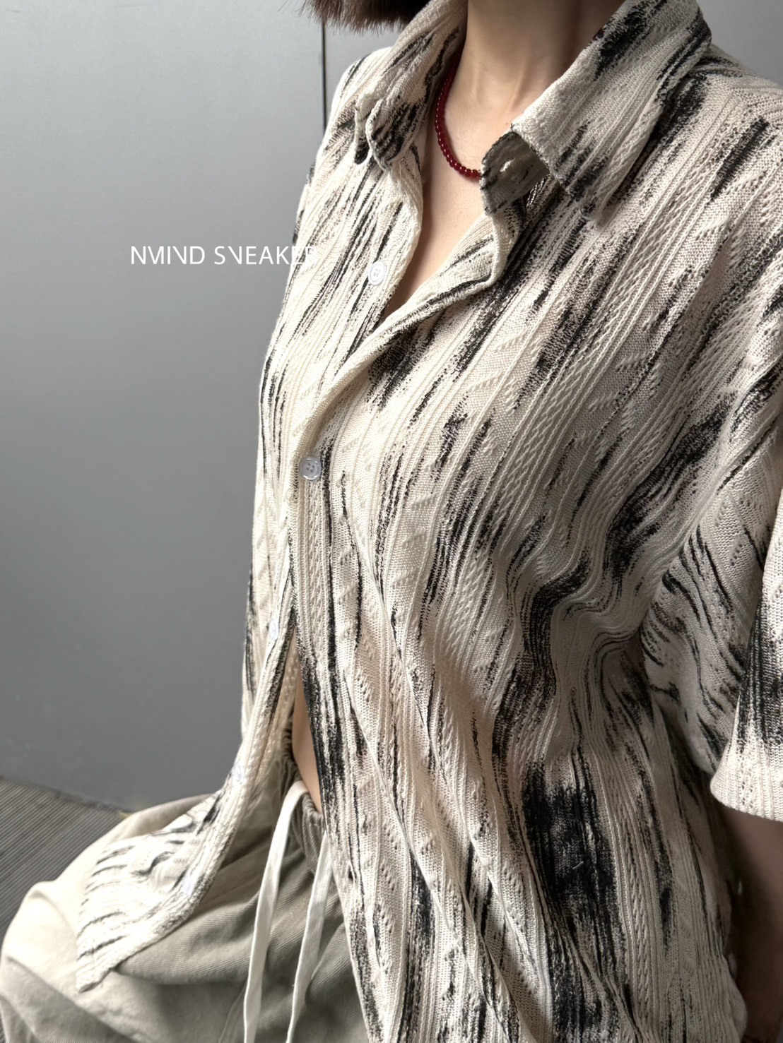 <勤美熱賣款🔥> 復古鏤空針織潑墨襯衫