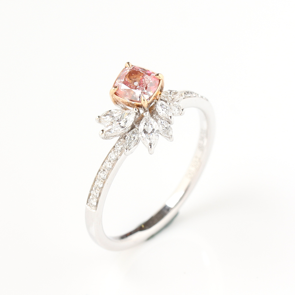 【雅紅珠寶】GIA-0.5ct-Francy Brown-Pink 粉棕方型彩鑽戒指