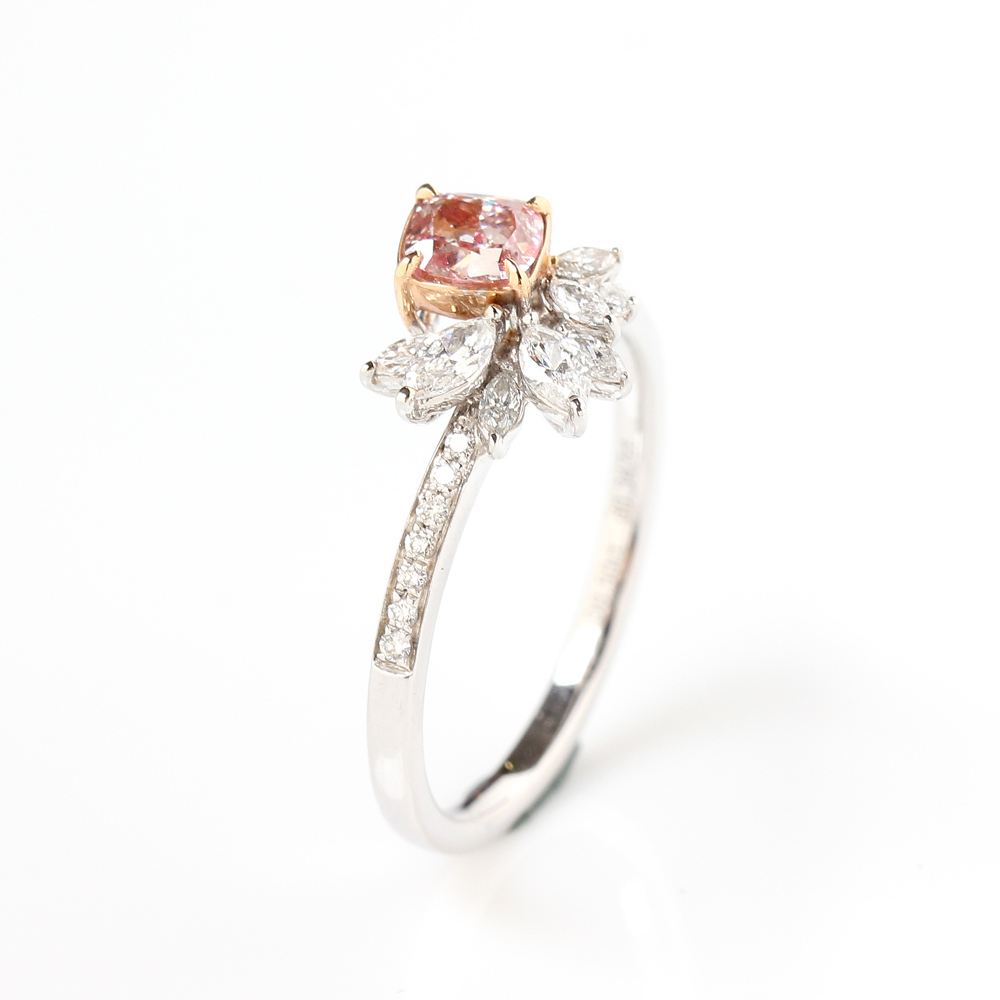 【雅紅珠寶】GIA-0.5ct-Francy Brown-Pink 粉棕方型彩鑽戒指