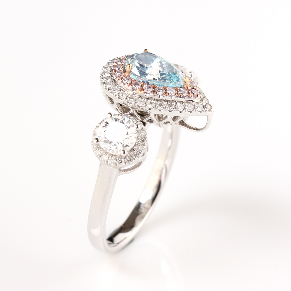 【雅紅珠寶】GIA-1.01ct-Light Blue-淡藍水滴型彩鑽戒指