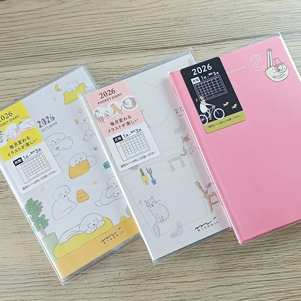 日本MIDORI．2026 Pocket Diary 迷你(月間) 小狗/小貓/歐吉桑