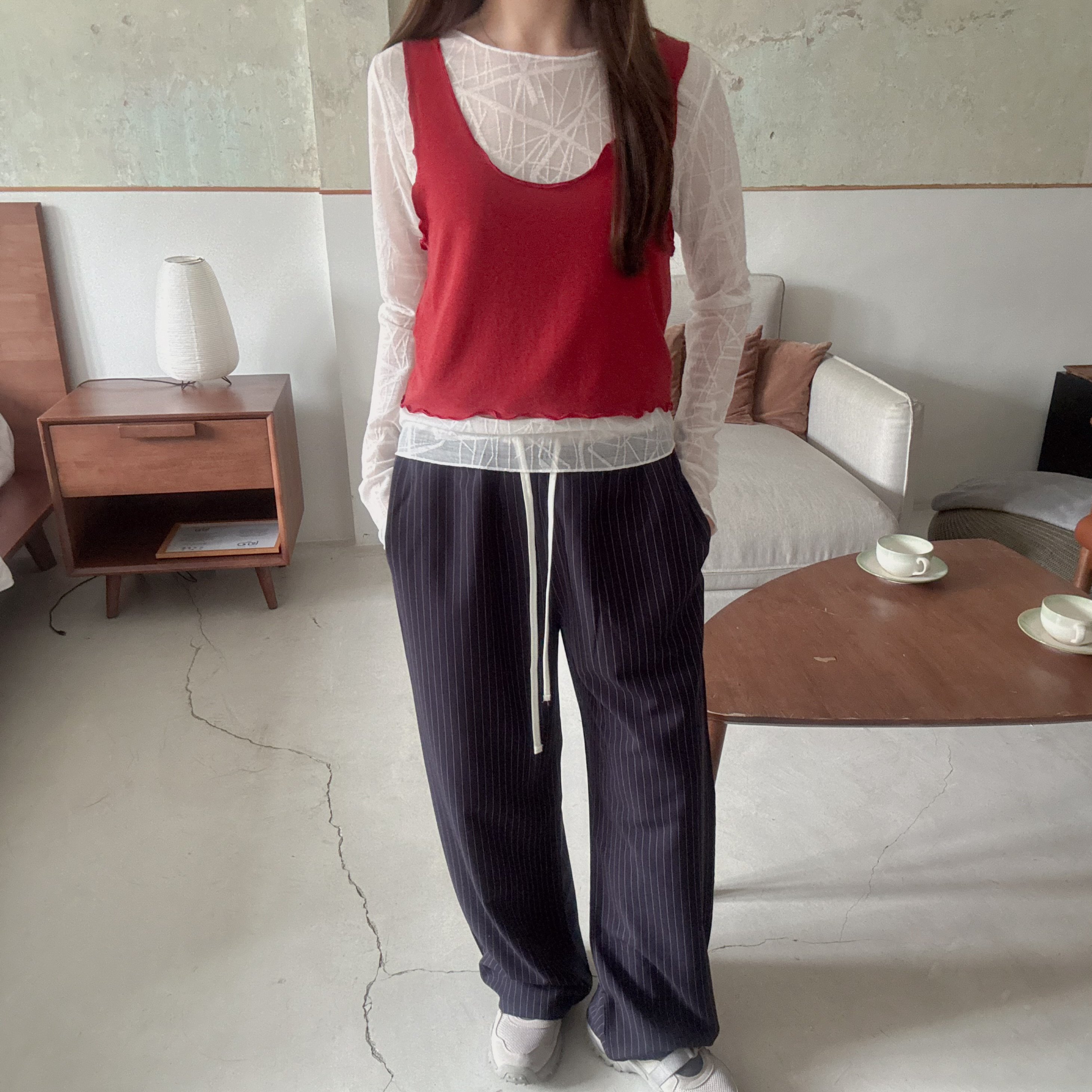 拼色褲頭直條休閑褲