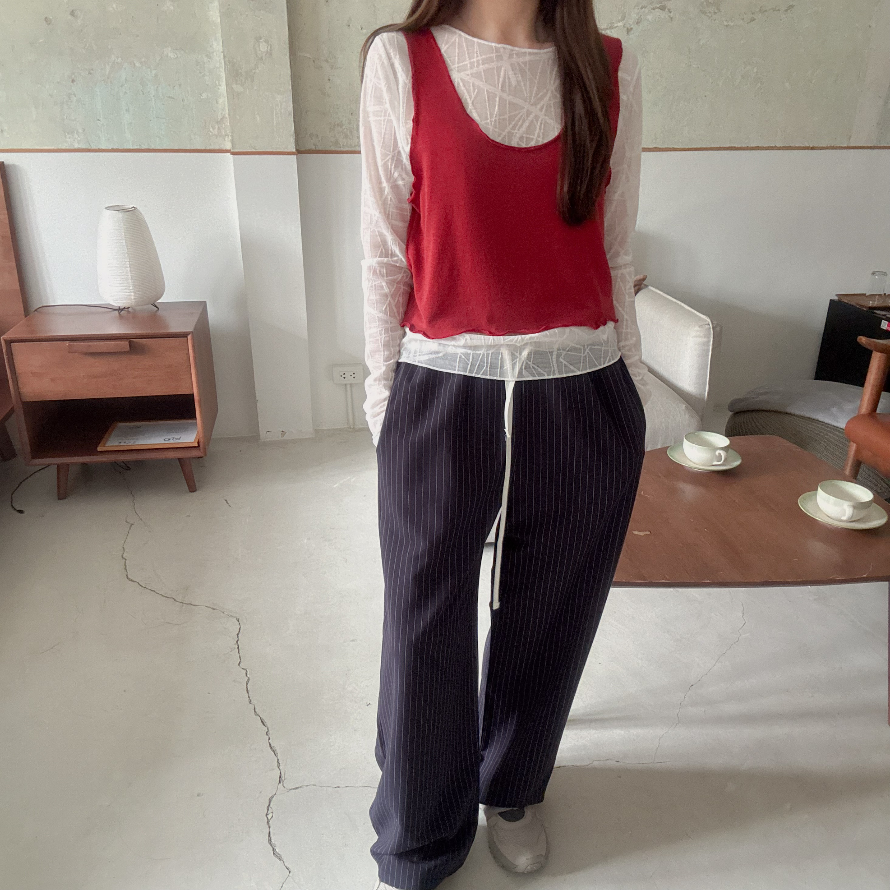 拼色褲頭直條休閑褲