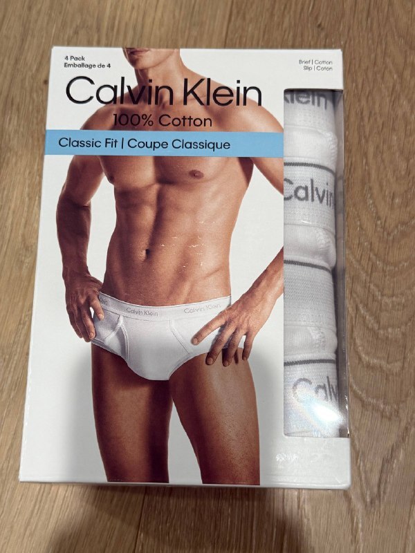 [USW] CALVIN KLEIN WHITE MEN'S COTTON 4 PACK CLASSIC FIT BRIEF, A34M394135-NP21720 (UZZ170)