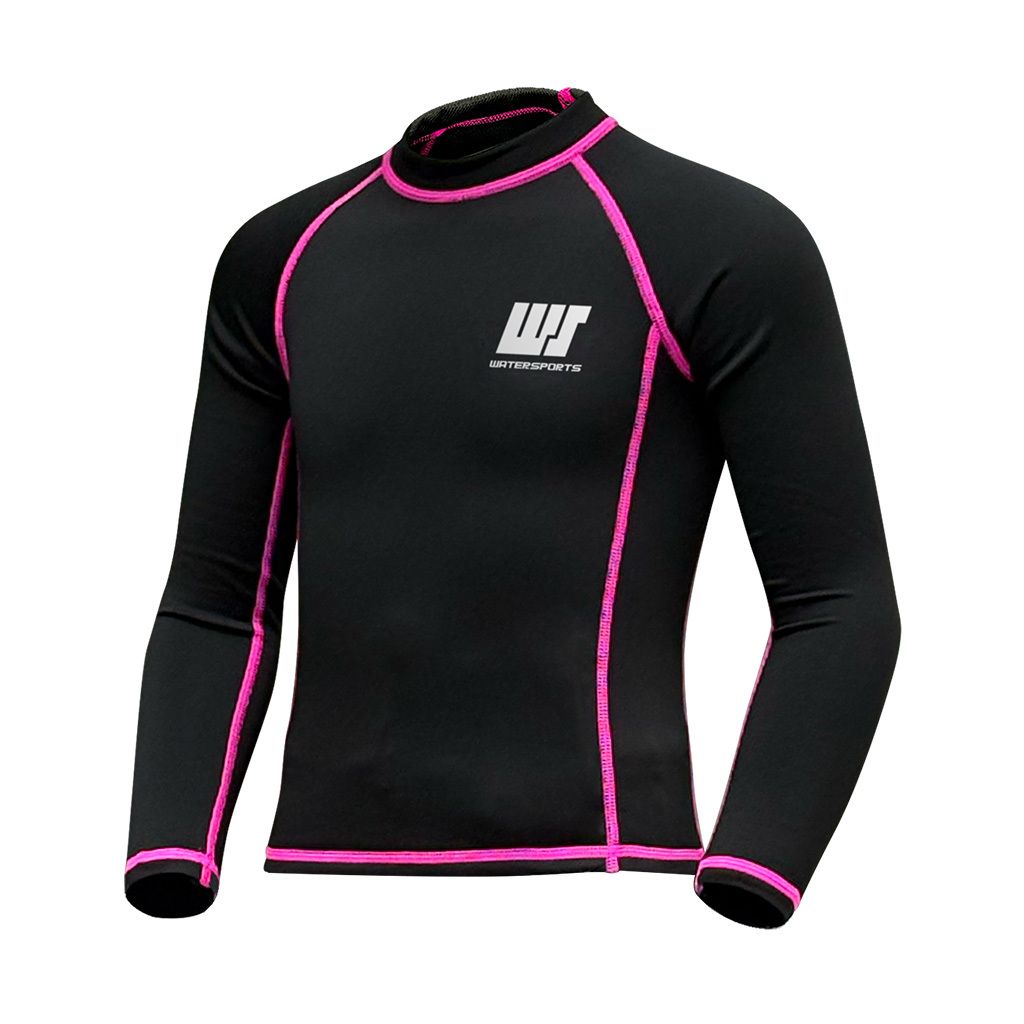 1mm 兒童短纖抓毛游泳保暖上衣 - 黑/粉紅