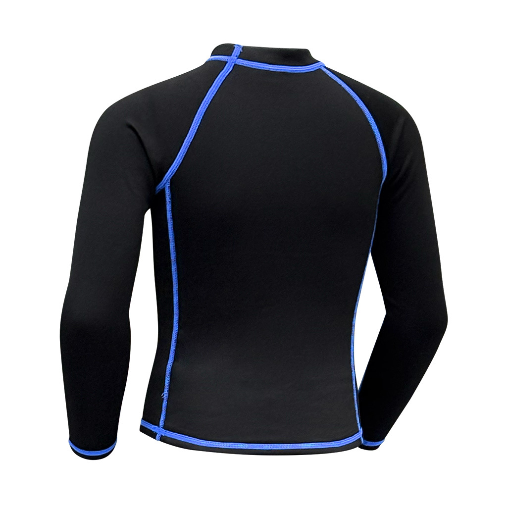 1mm 兒童短纖抓毛游泳保暖上衣 - 黑/藍