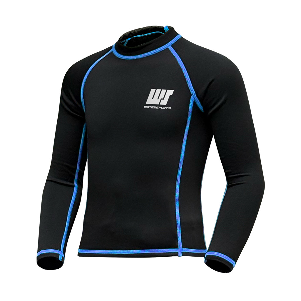 1mm 兒童短纖抓毛游泳保暖上衣 - 黑/藍