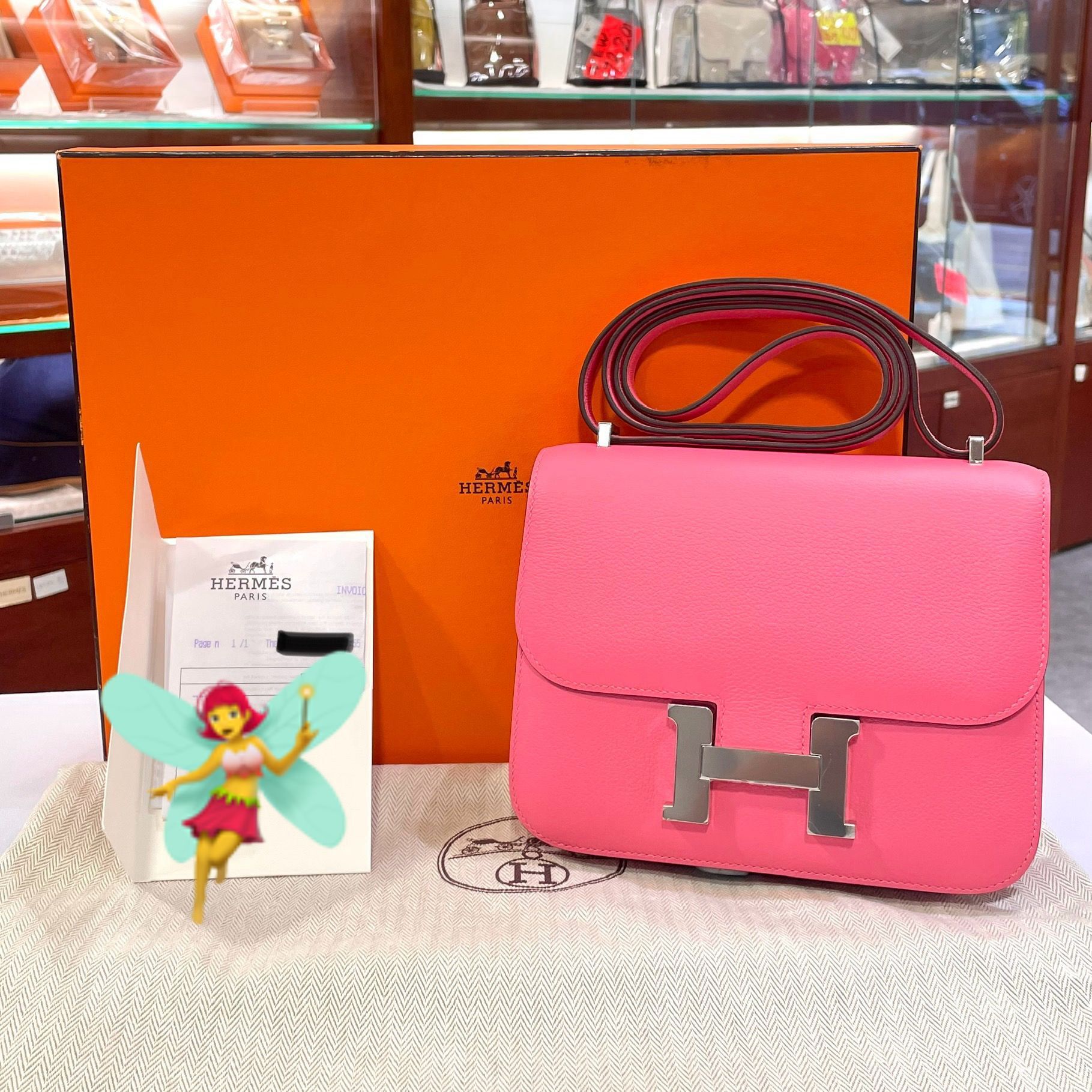 全新HERMES MINI CONSTANCE Y刻 唇膏粉山羊皮/銀扣 8W MYSORE PHW #C19 #BRAND NEW #香榭站正品