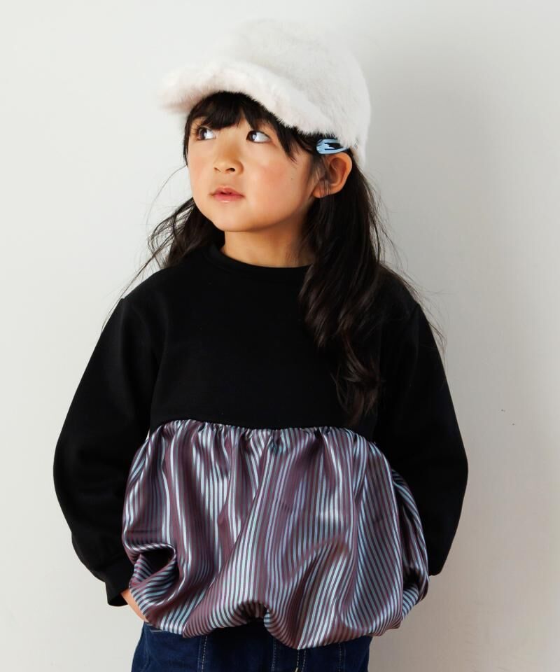 日本 MYD 女孩專屬 異素材 荷葉下擺拼接 長袖上衣（110、女大F）M540136