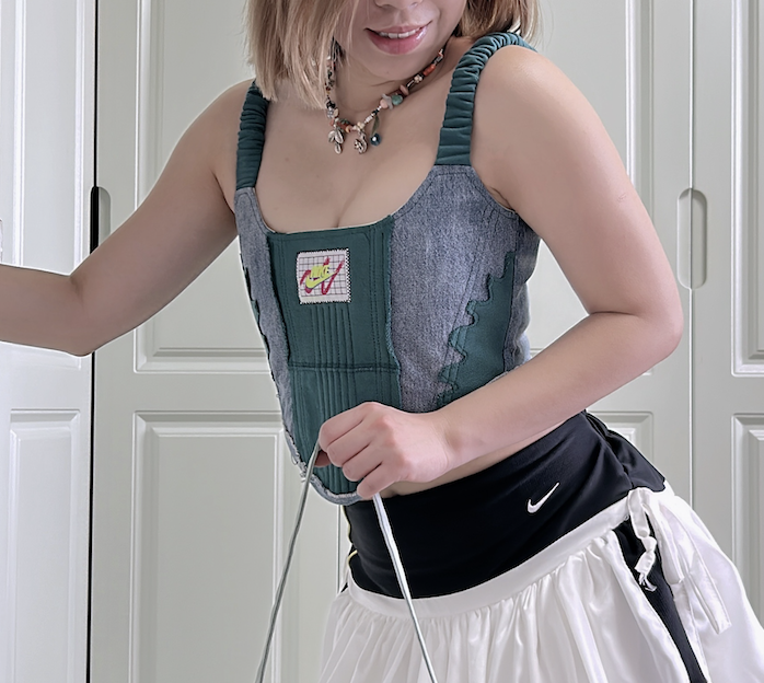 【現貨】JUST ME - 泰國Ramake 牛仔併綠Logo Tag爆炸併接馬甲 JMCT_032