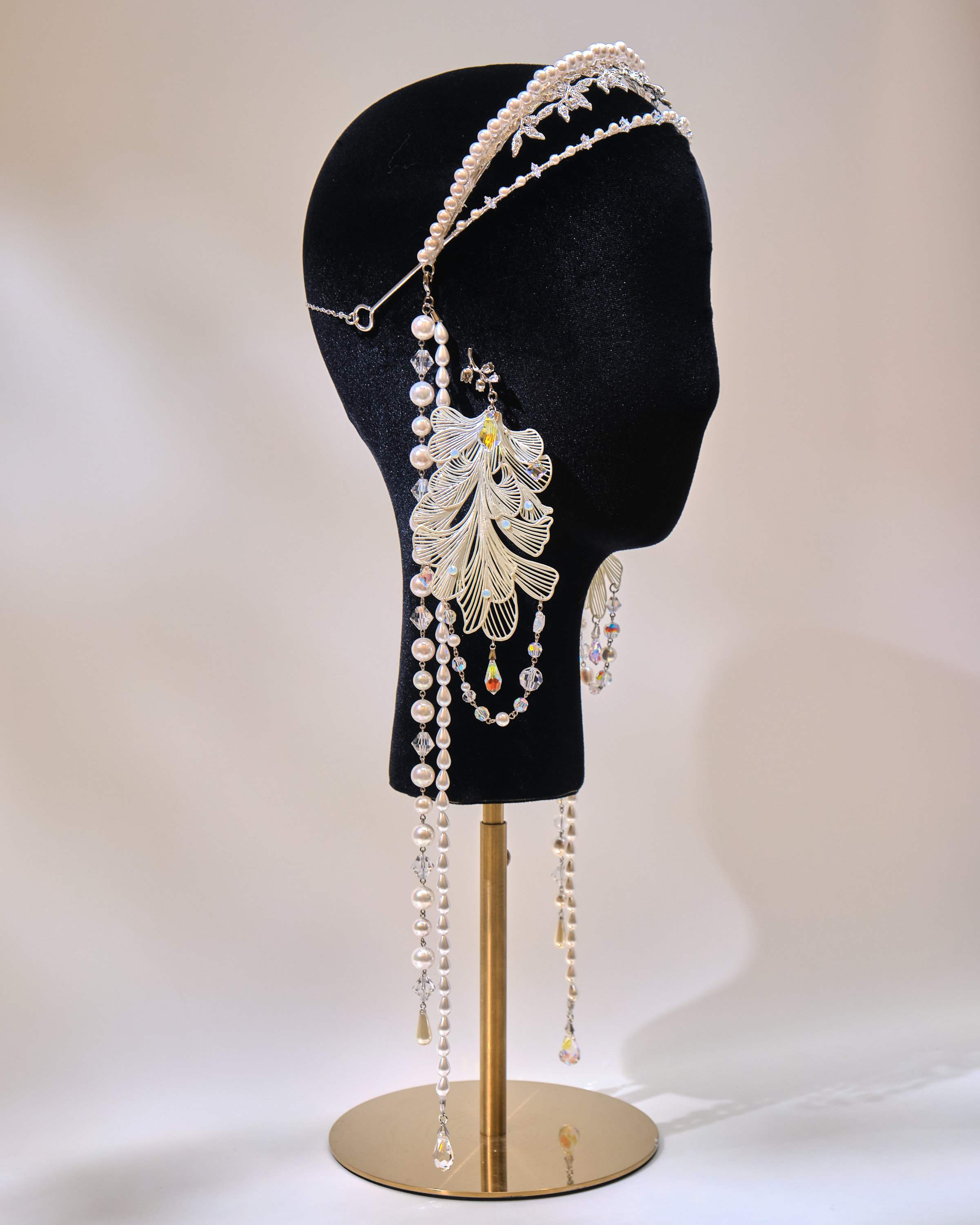 12672 Pearl Layered Headband with Petal S925 Earrings