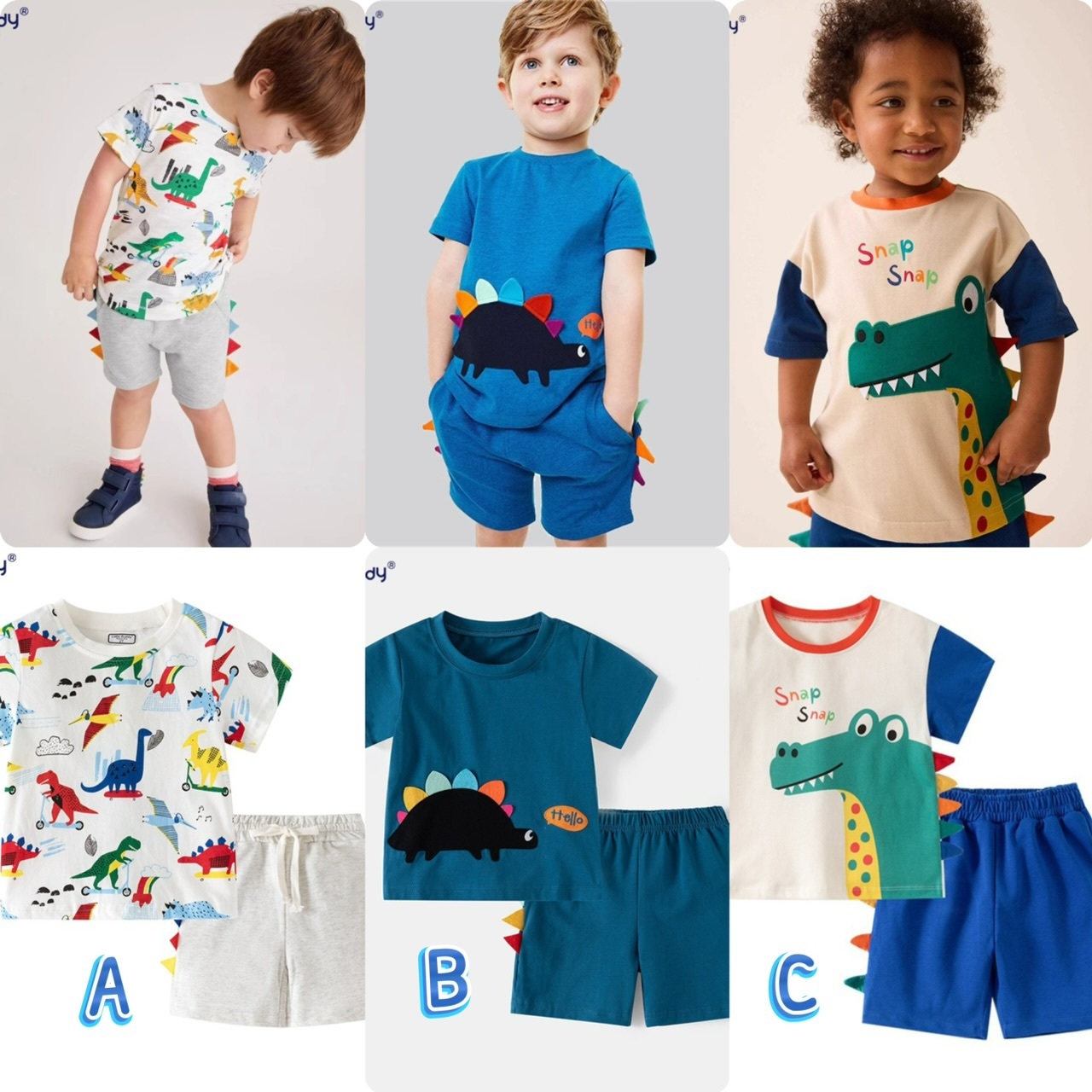 男童恐龍圖案凸角短袖套裝 -2502183