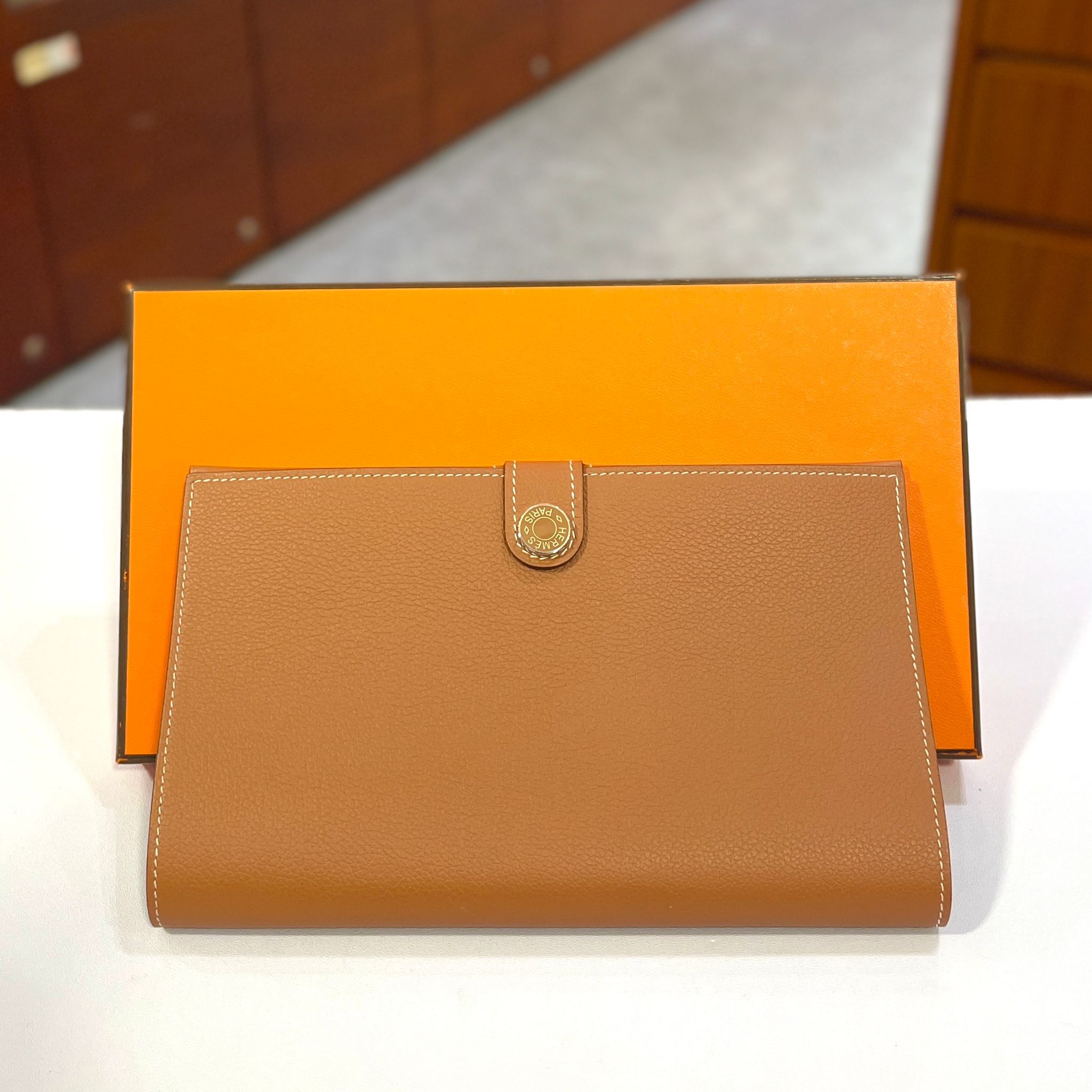 全新HERMES 卡片套 金棕色/山羊皮 Porte-cartes R.M.S #BRAND NEW #香榭站正品