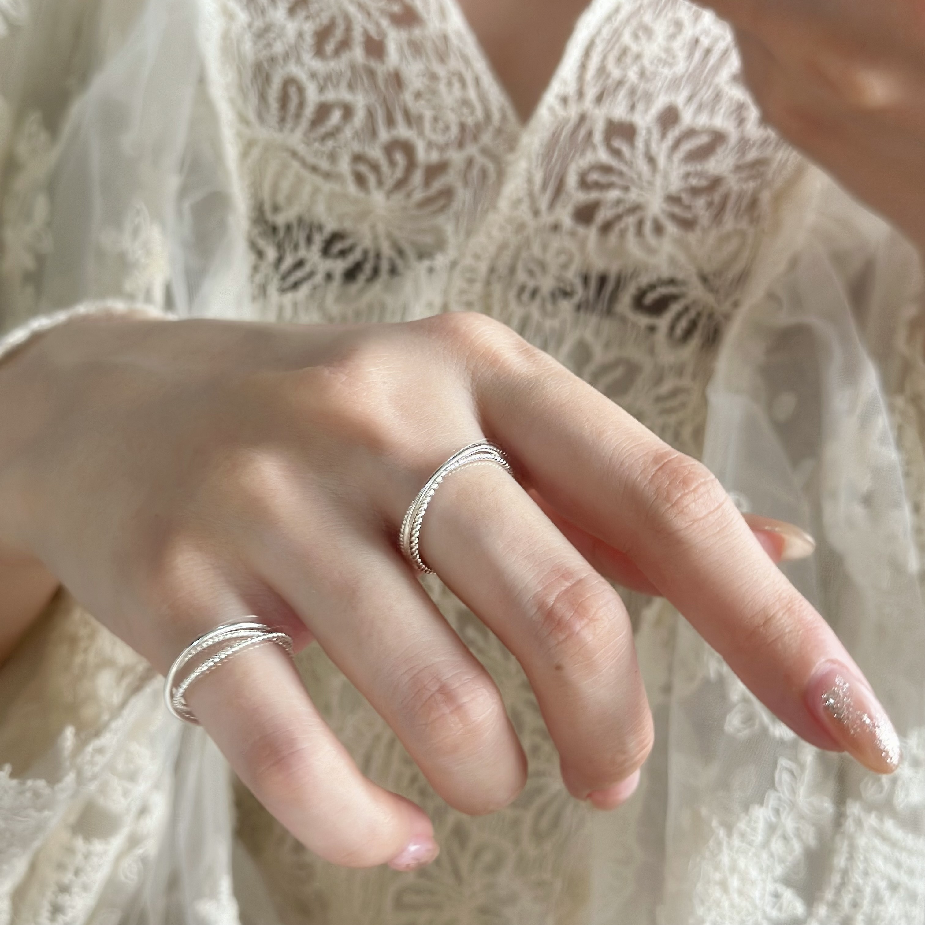 三圈層次純銀戒指