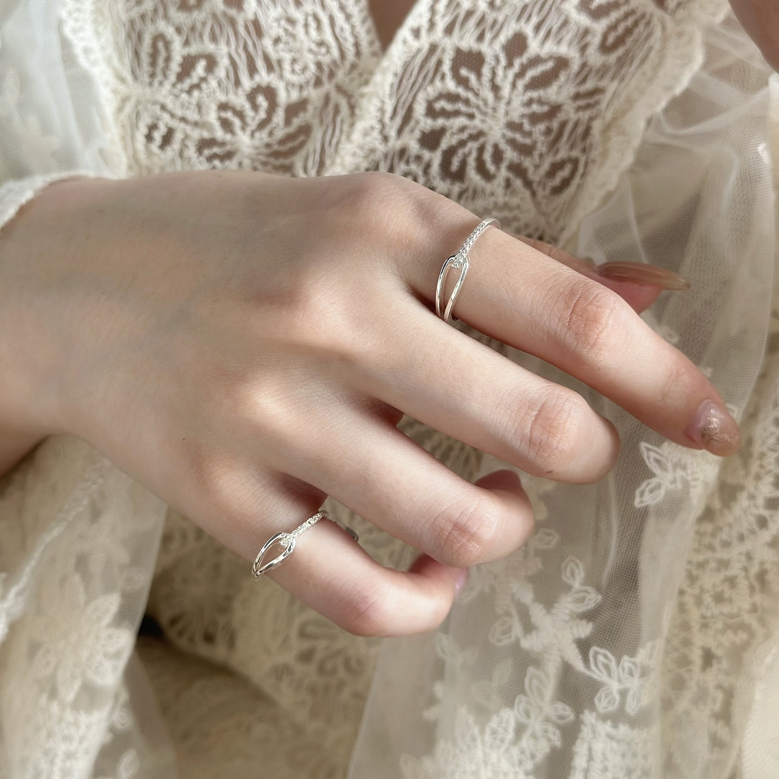 命運．馬蹄鐵排鑽相接純銀戒指