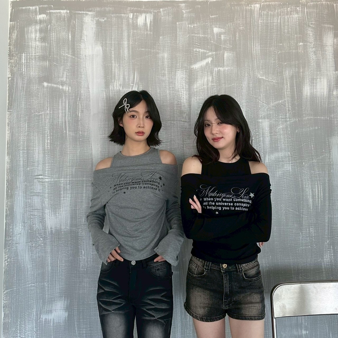 mmb星星字母印花露肩長t