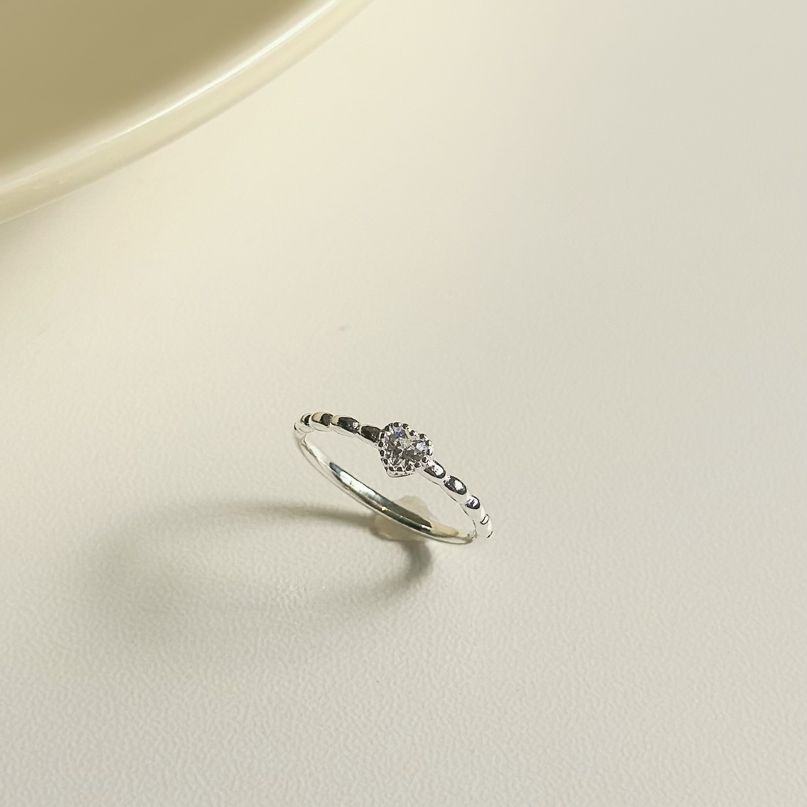 小時光．愛心小鑽米粒純銀戒指