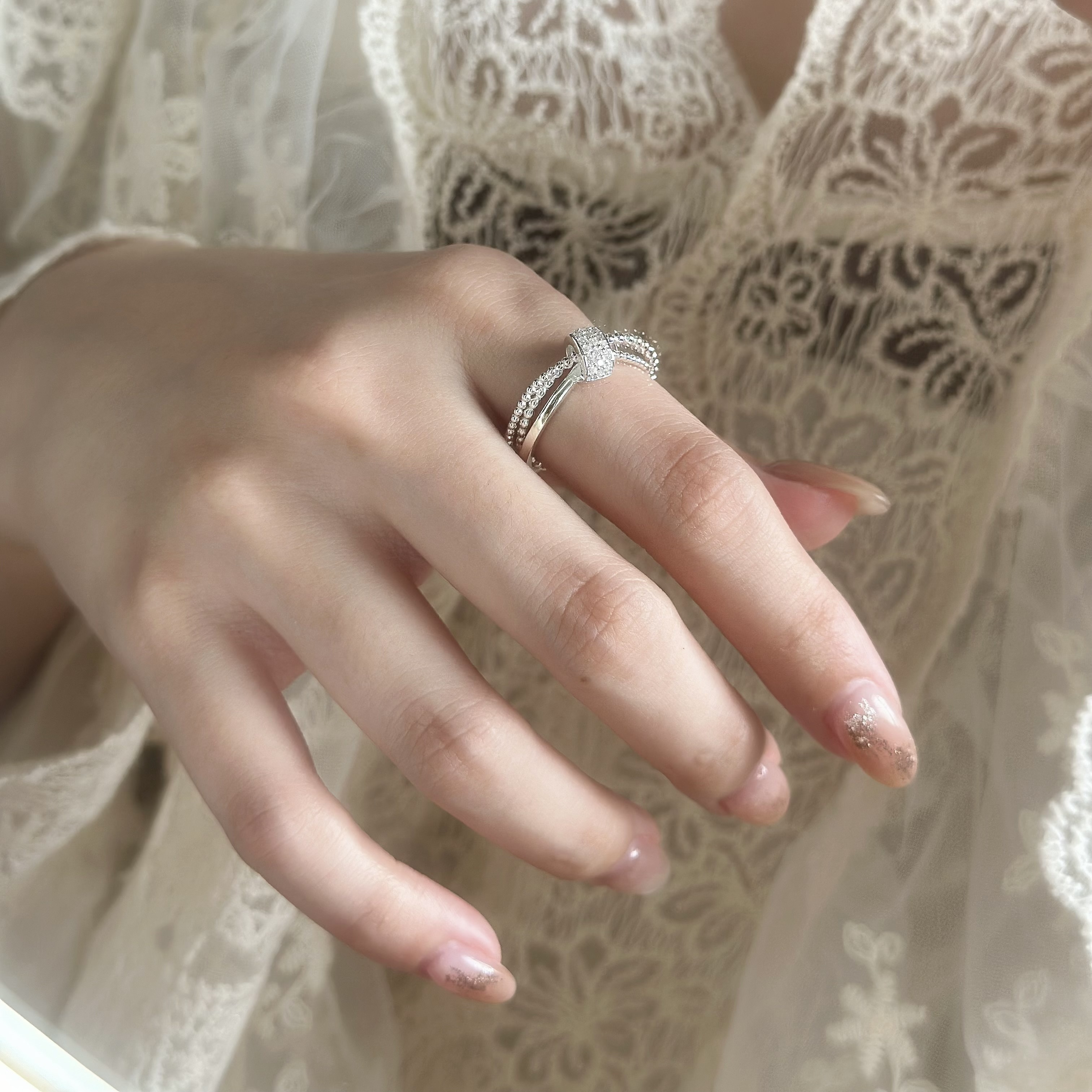 502盛放．三層排鑽純銀戒指