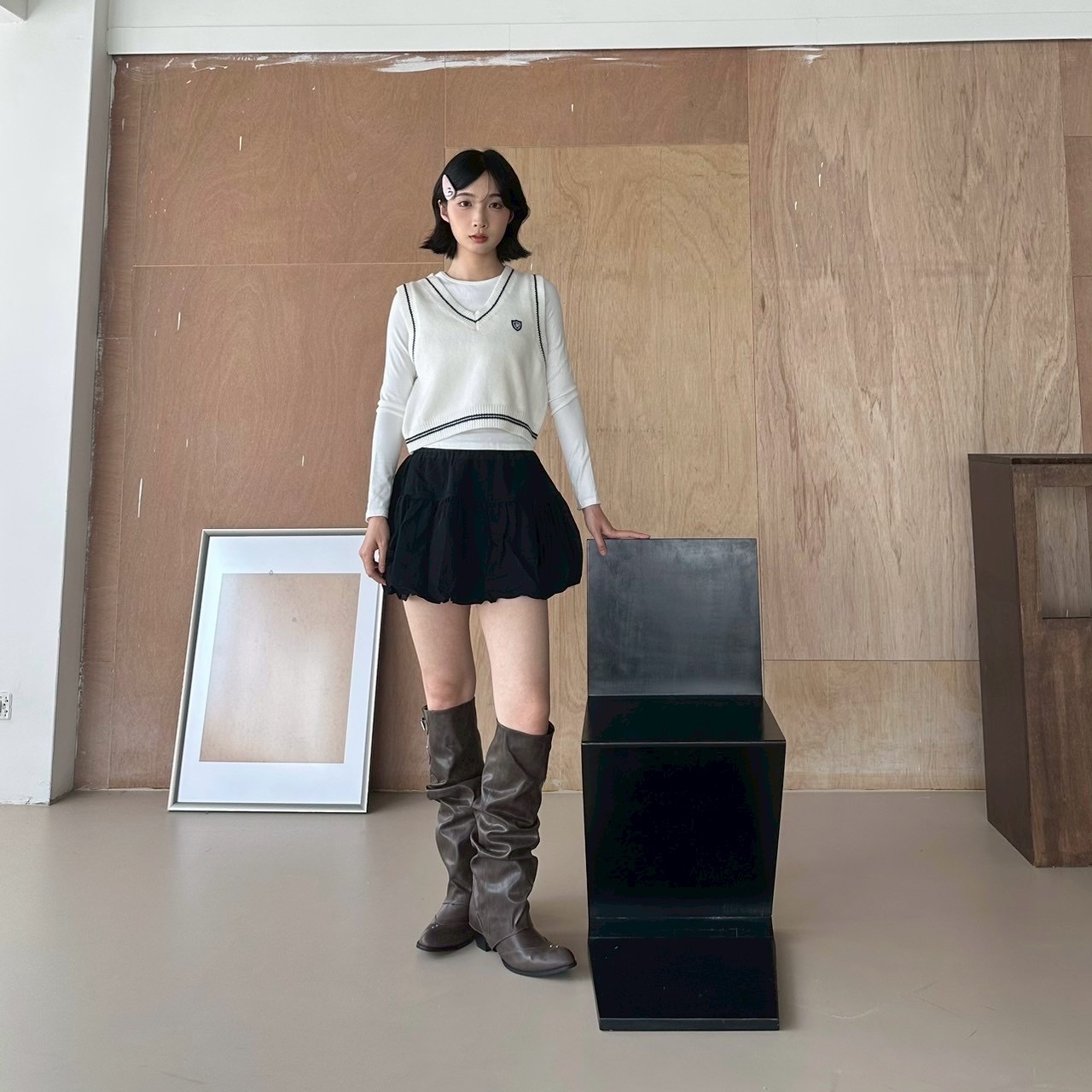 短版學院風針織背心