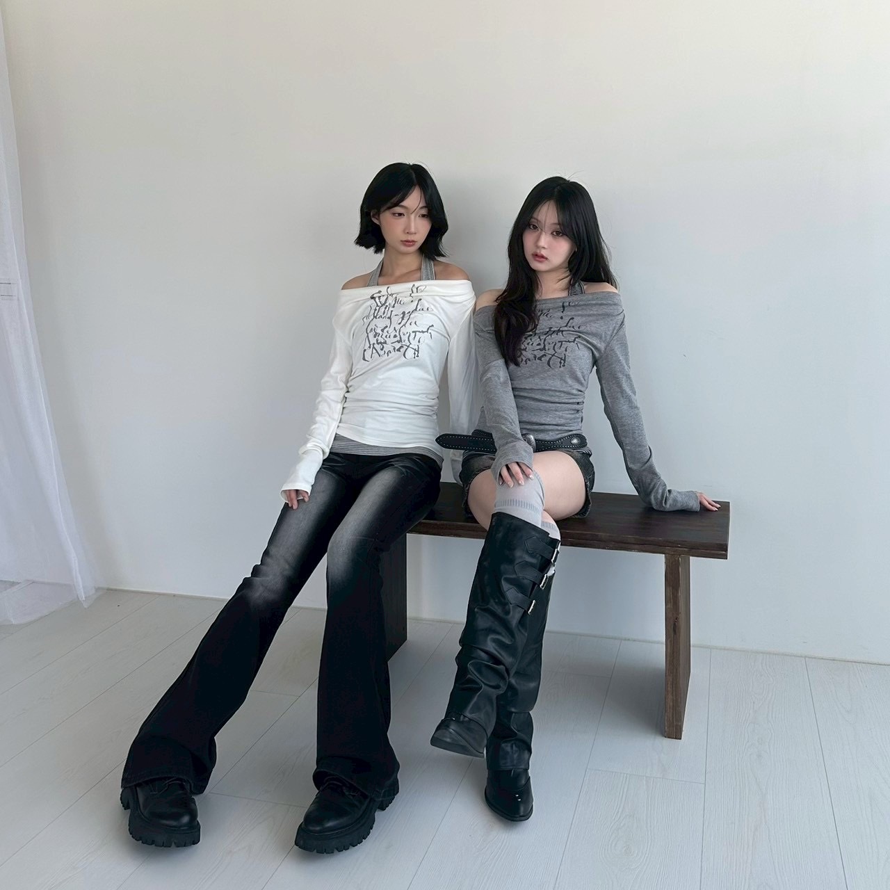 霧感敘事印花條紋假兩件長袖