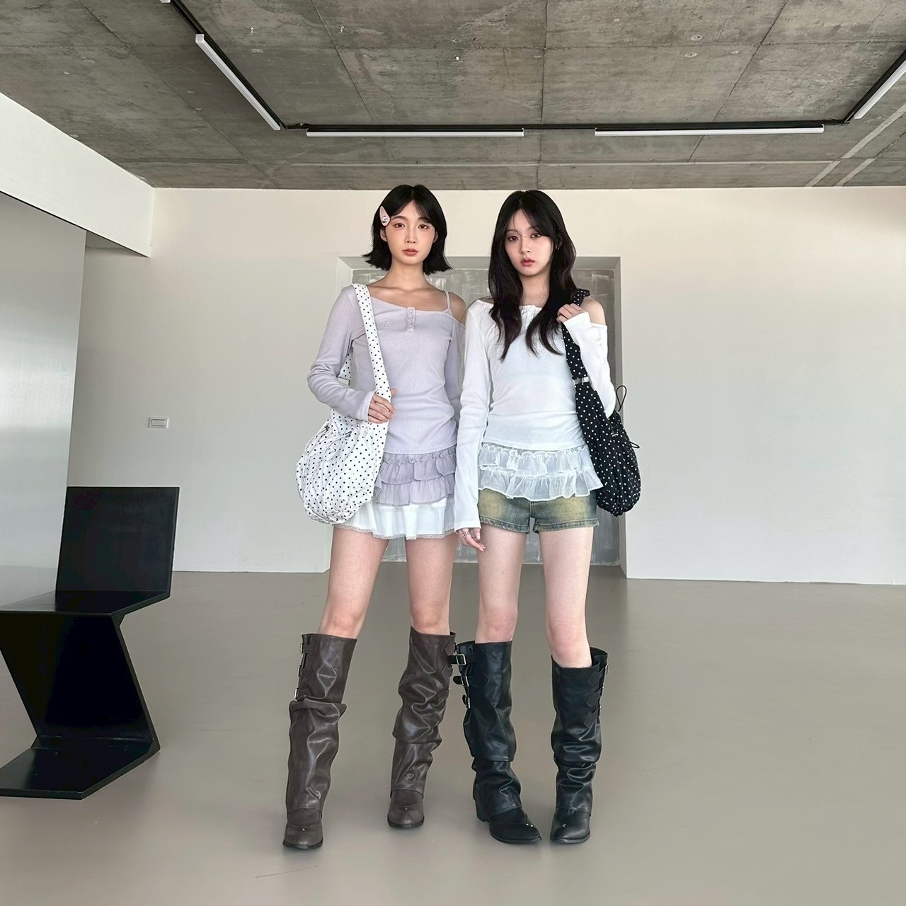 少女心機斜肩裙擺上衣