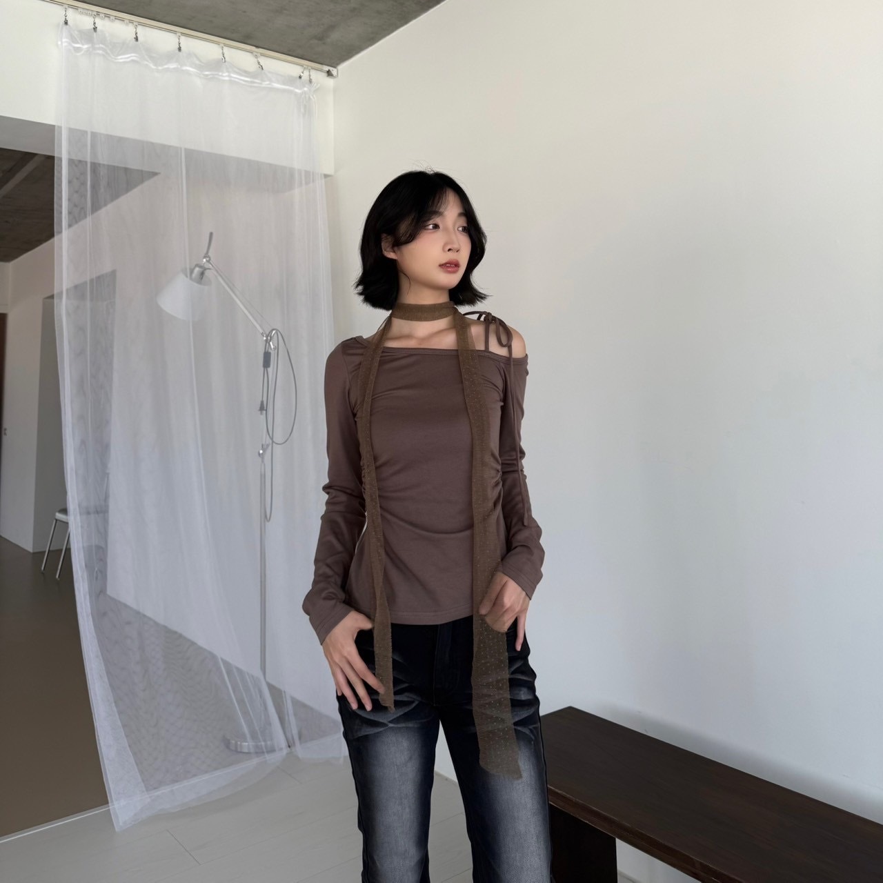 綁住你心網紗繞脖修身長袖