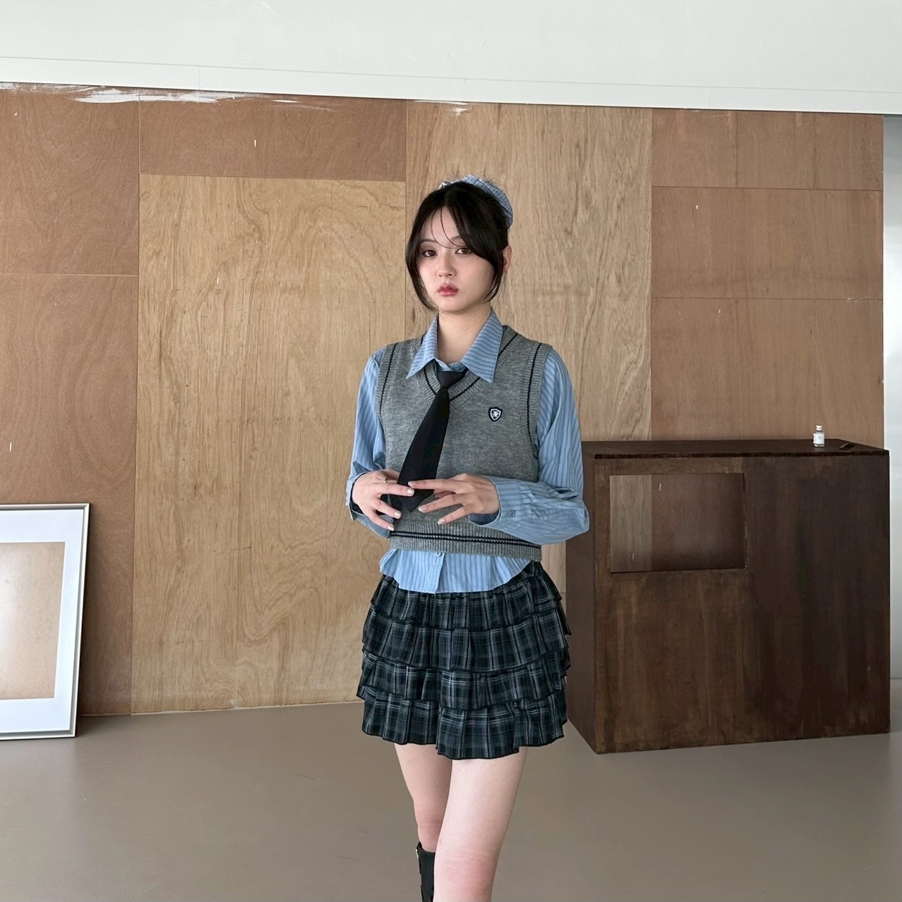 美出圈格紋蛋糕裙