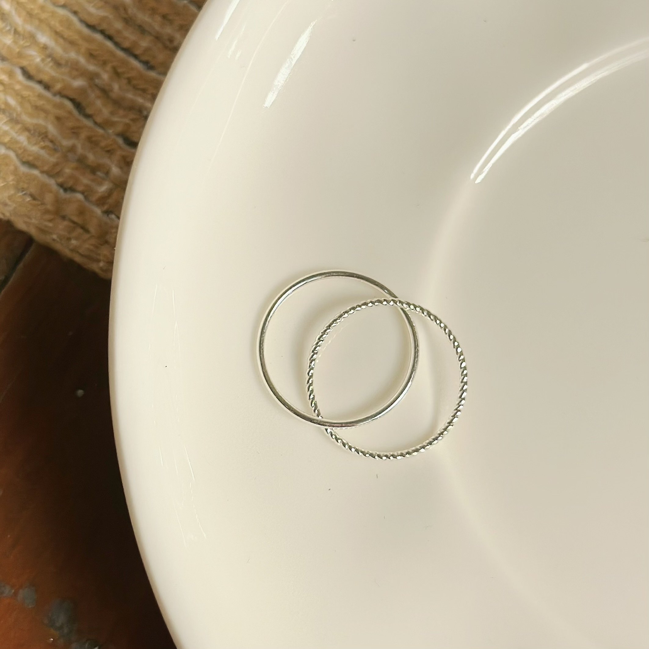 V13麻花雙圈純銀戒指
