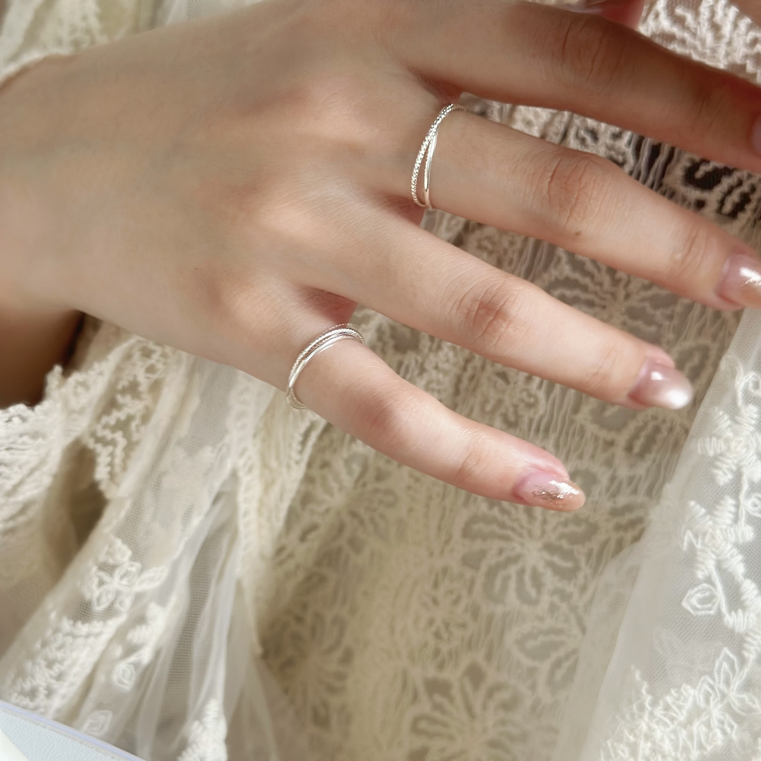 V13麻花雙圈純銀戒指