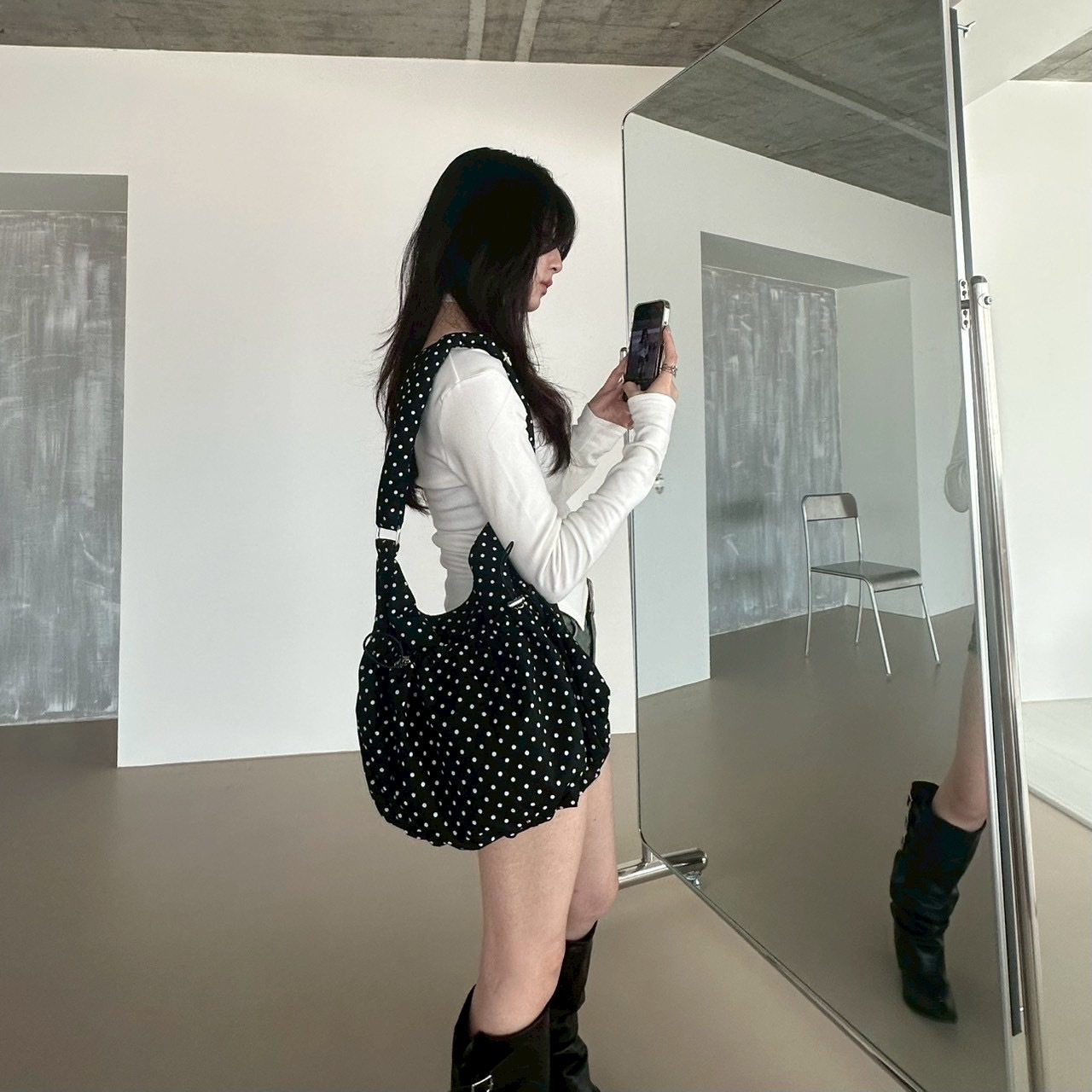 韓系波點抓褶包