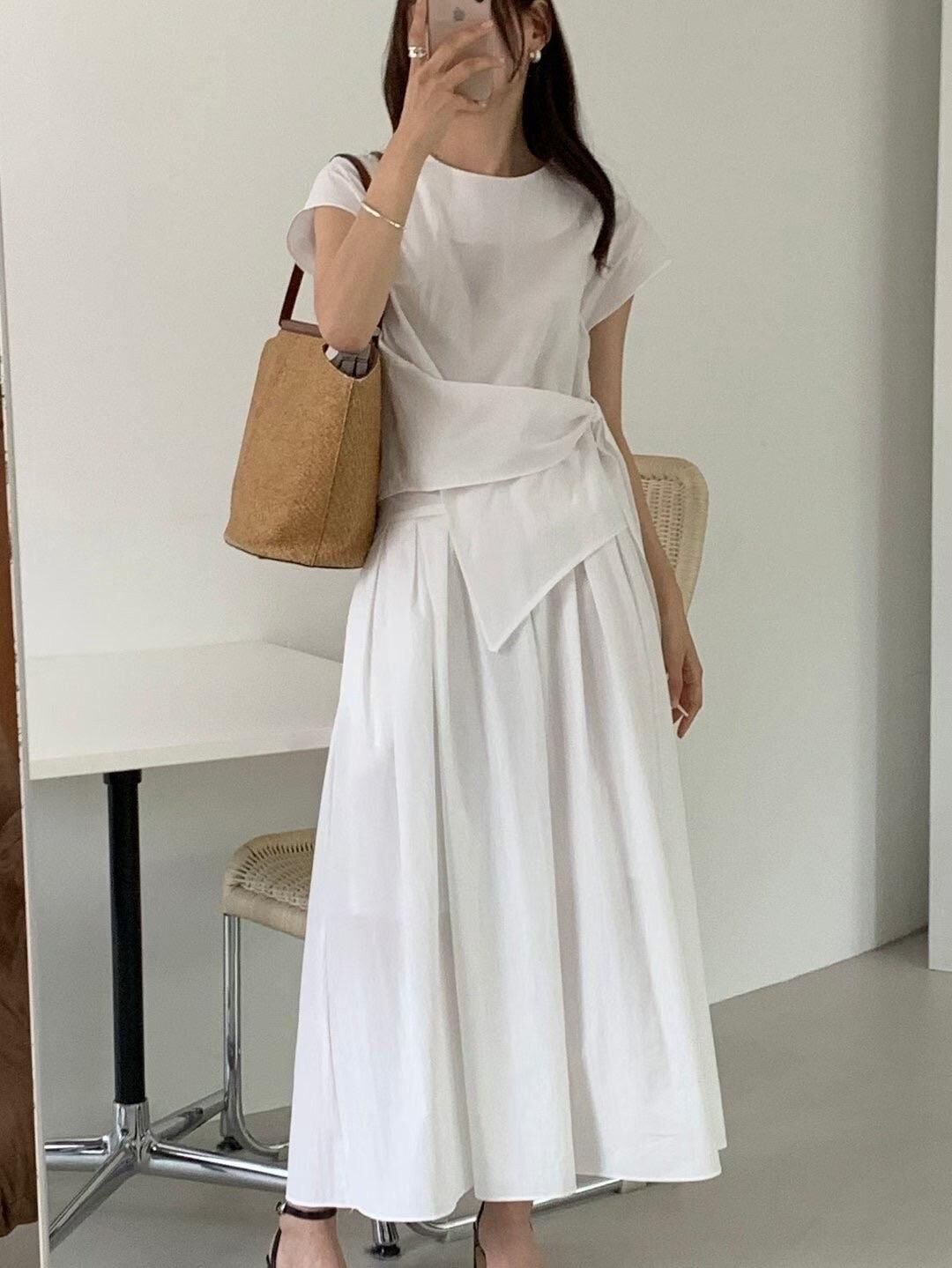 Rustling wrap blouse &skirt /Set