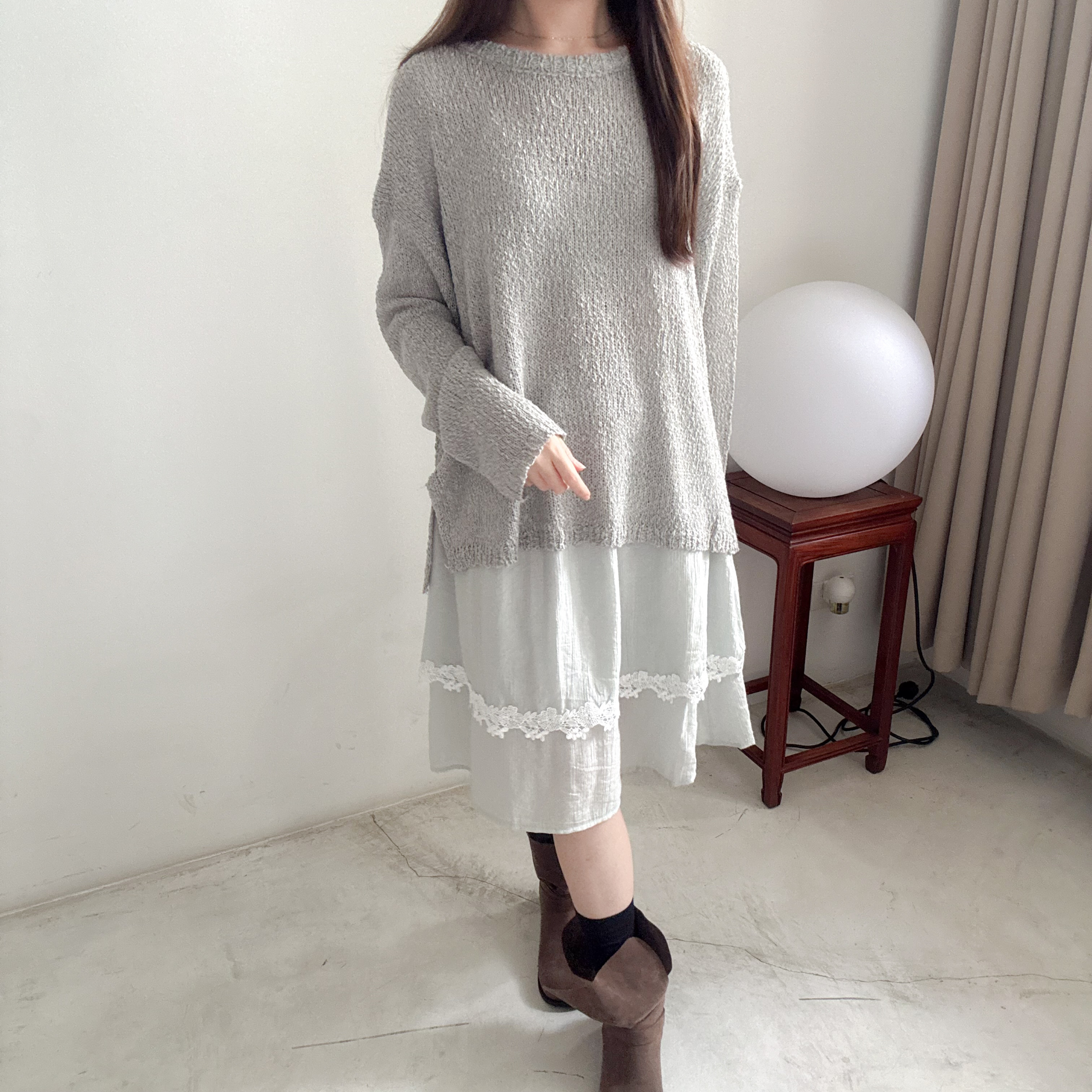 慵懶單側開叉線衫