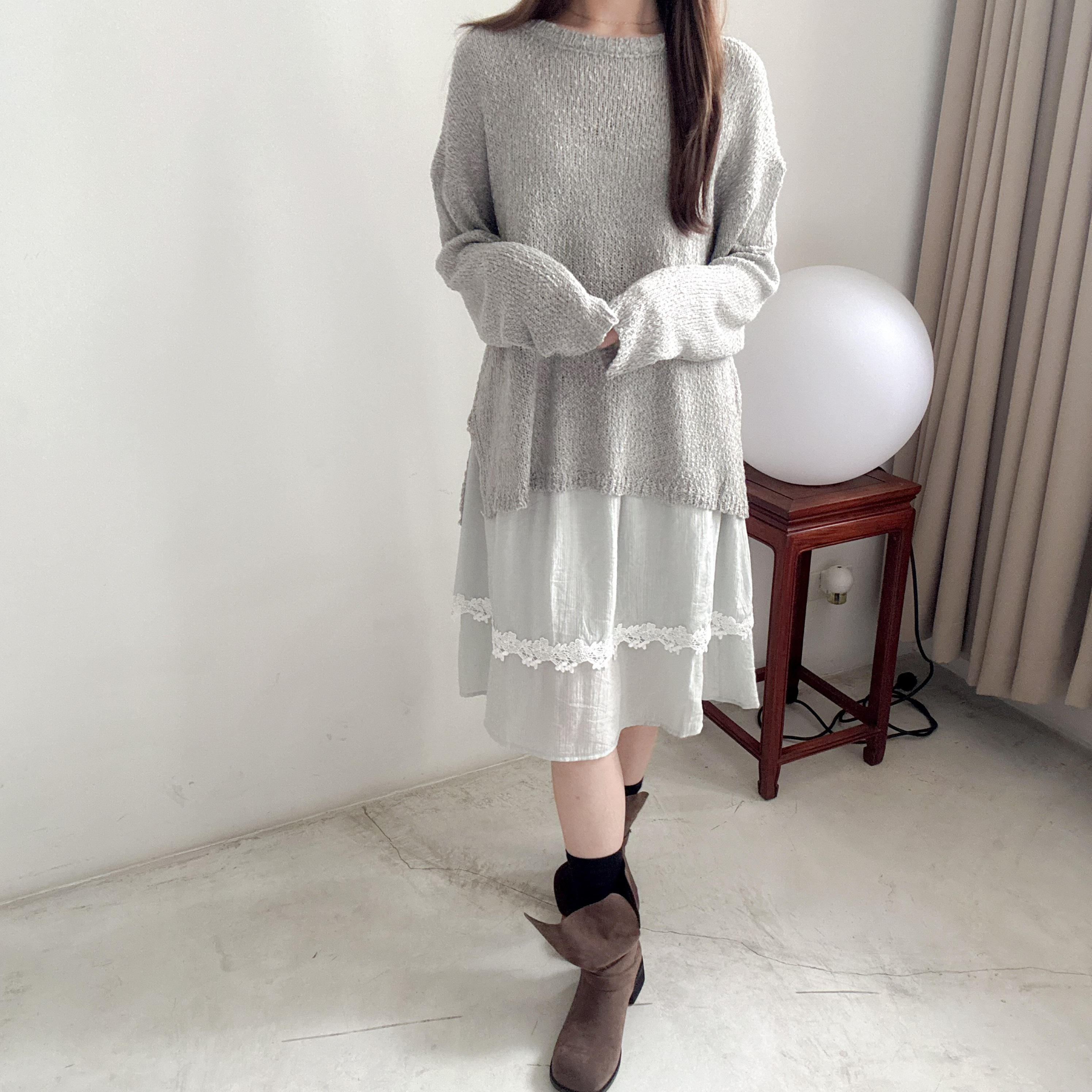 慵懶單側開叉線衫