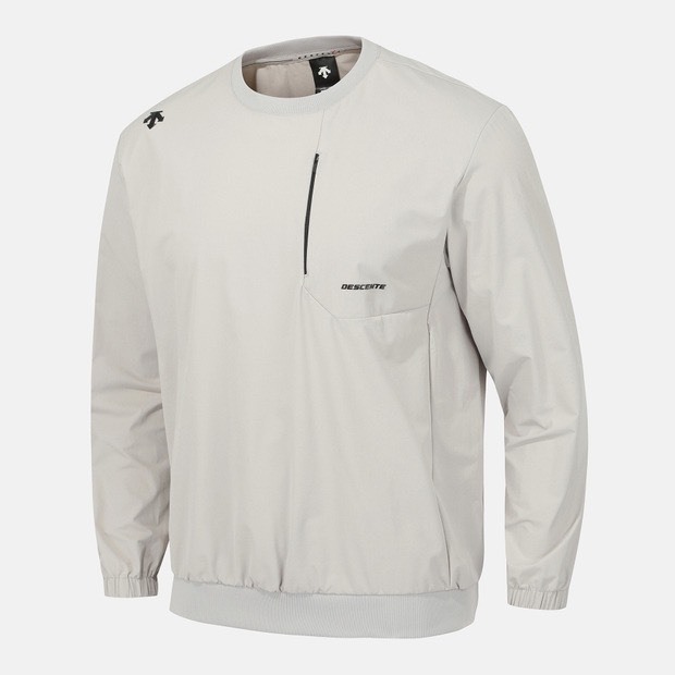 DESCENTE 迪桑特 經典 小LOGO 口袋尼龍長袖 米白色
