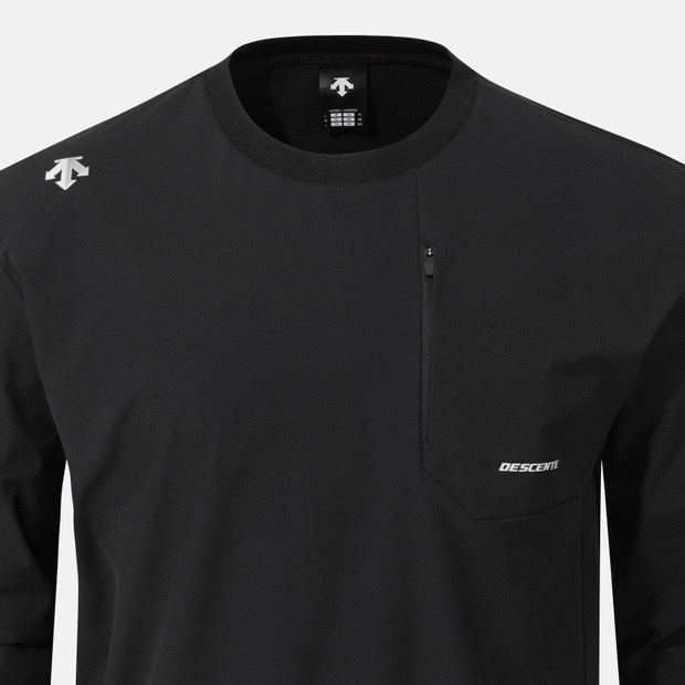 DESCENTE 迪桑特 經典 小LOGO 口袋尼龍長袖 黑色