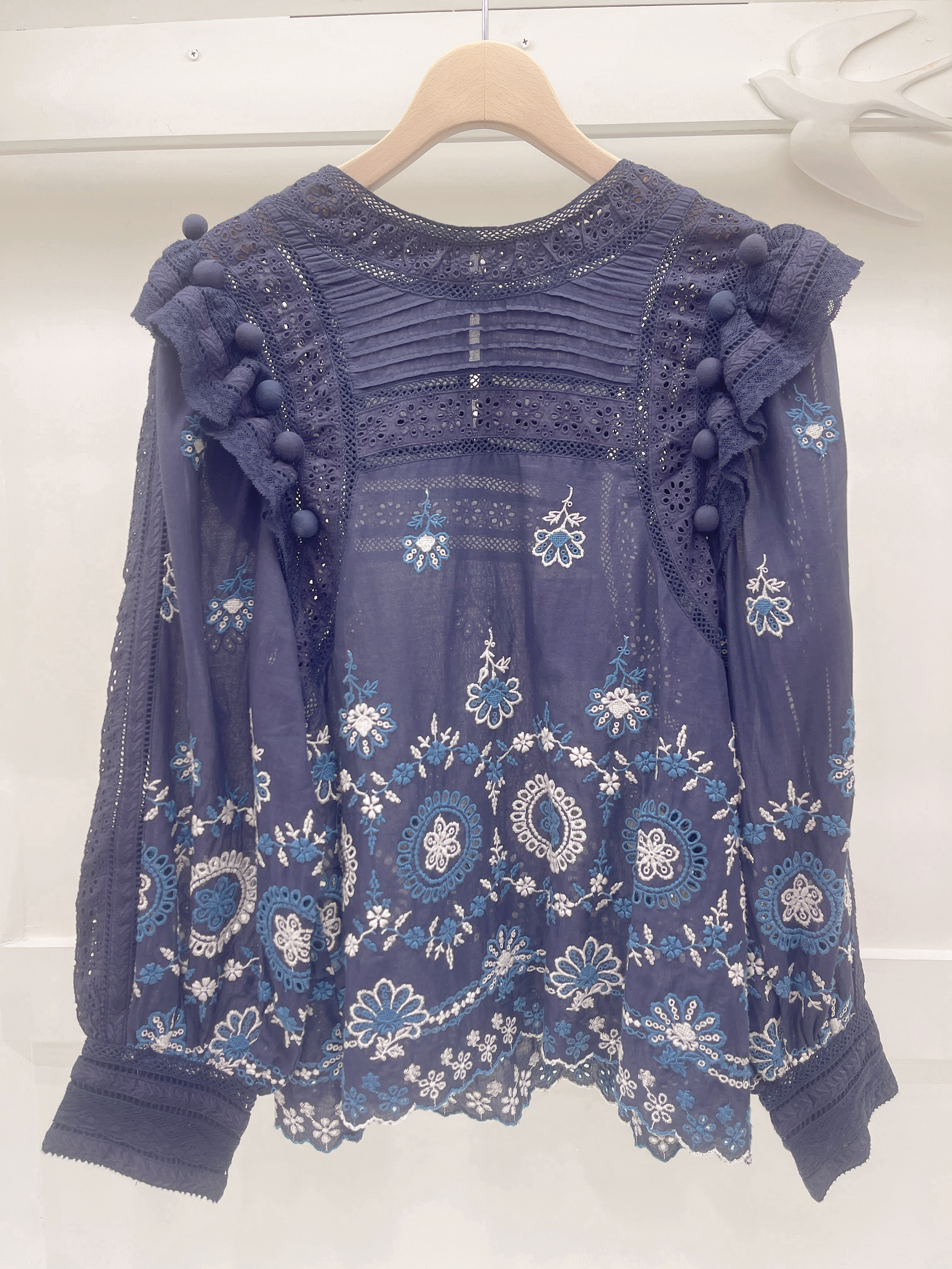 sea藍刺繡花長袖衣