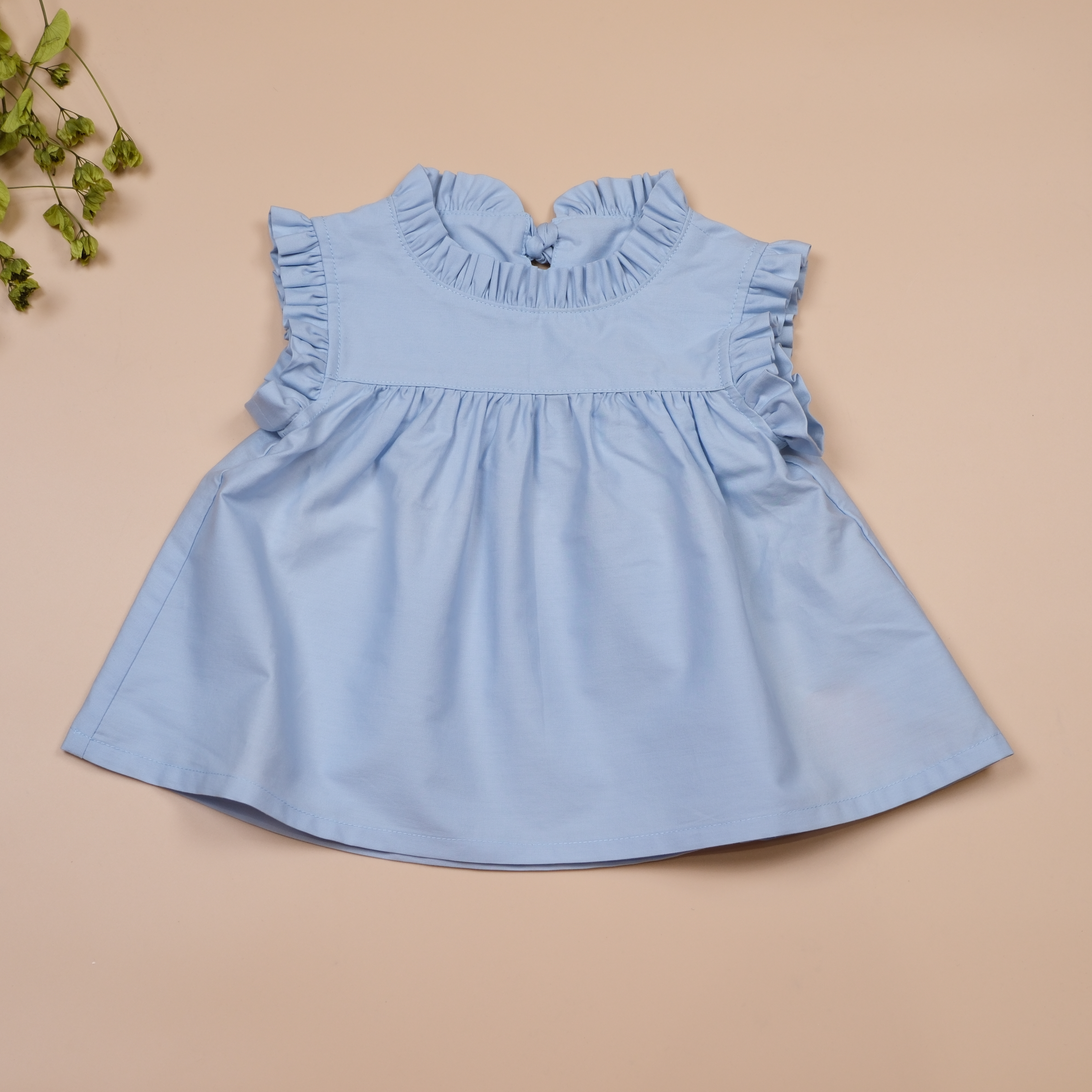 細語系列 ❖ 寶貝藍 ❖ 手作女童立領荷葉無袖上衣