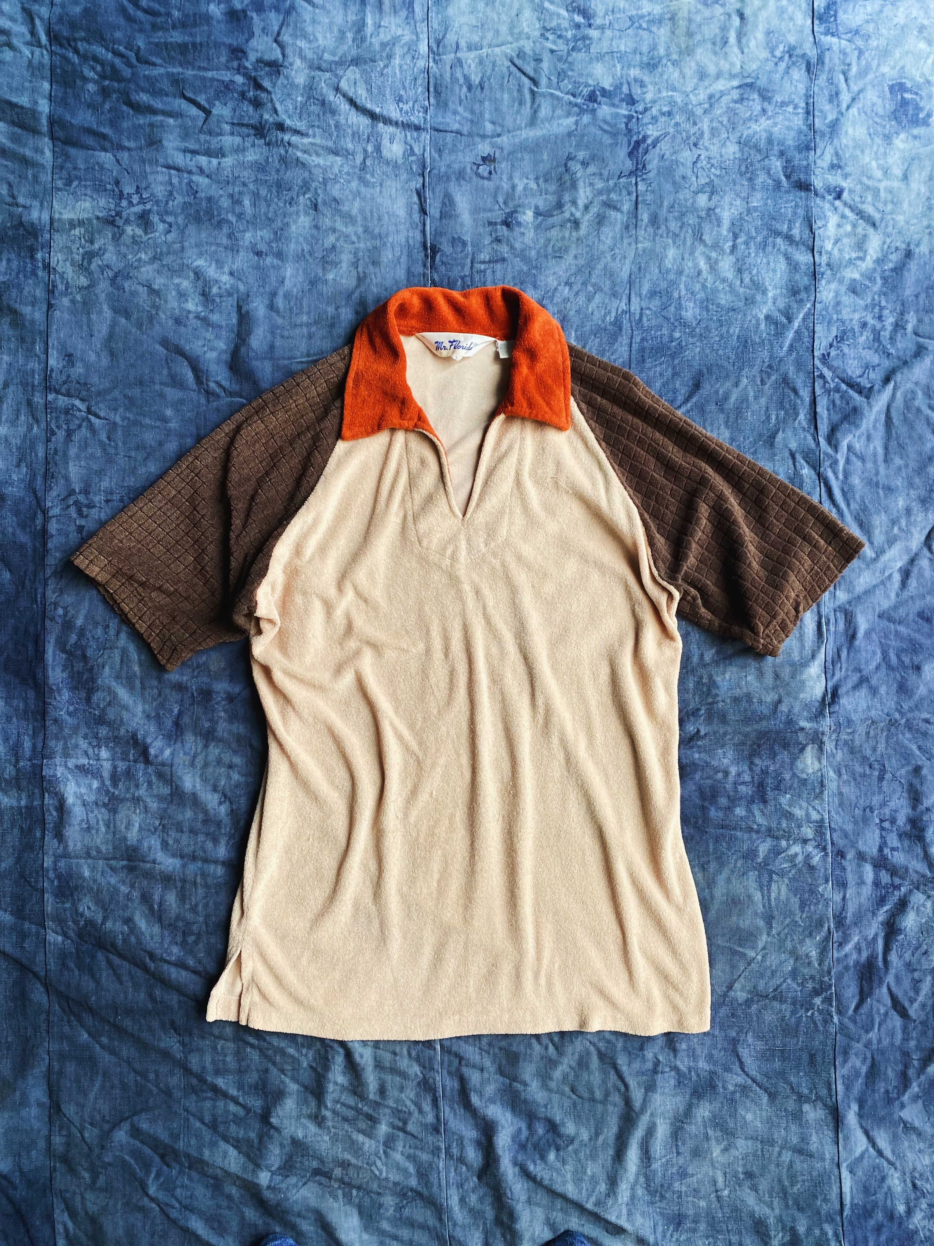 70s Open collar shirts “Mr.Florida”/ 70年代 毛巾布料 開襟拼接短袖上衣