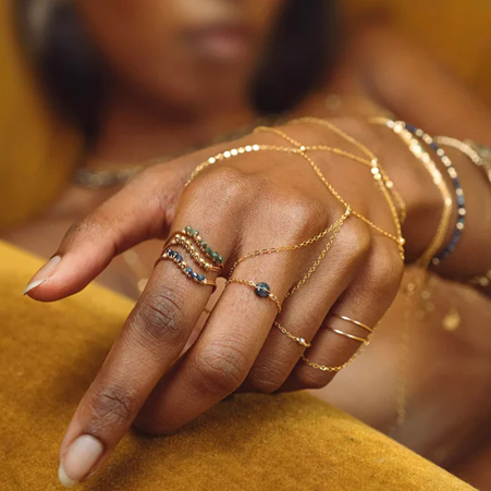 1YA0326-015 [YAY PARIS] Stella Chain Ring - Sapphire Rolled Gold #22AHC-101emst123 (EU)