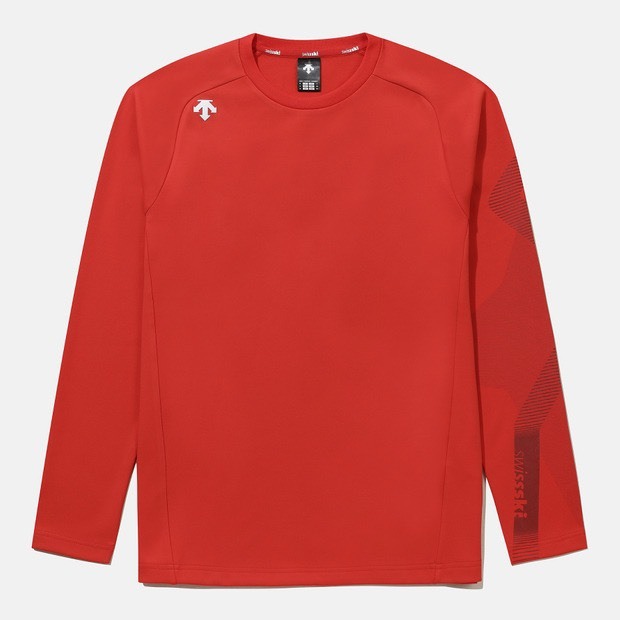 DESCENTE 迪桑特 經典 小LOGO 機能長袖 橘紅色