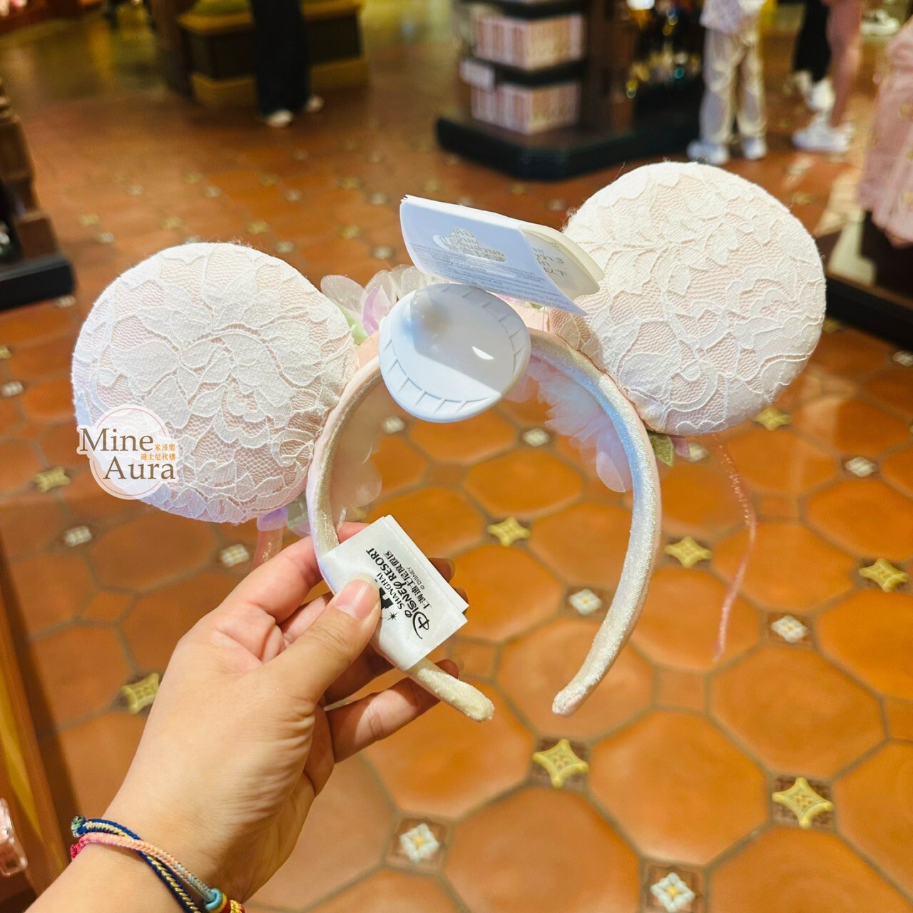 米奇和朋友們 遊園記系列 米妮 Minnie 立體耳朵 蕾絲 花花 造型 髮圈 髮箍 -上海迪士尼樂園