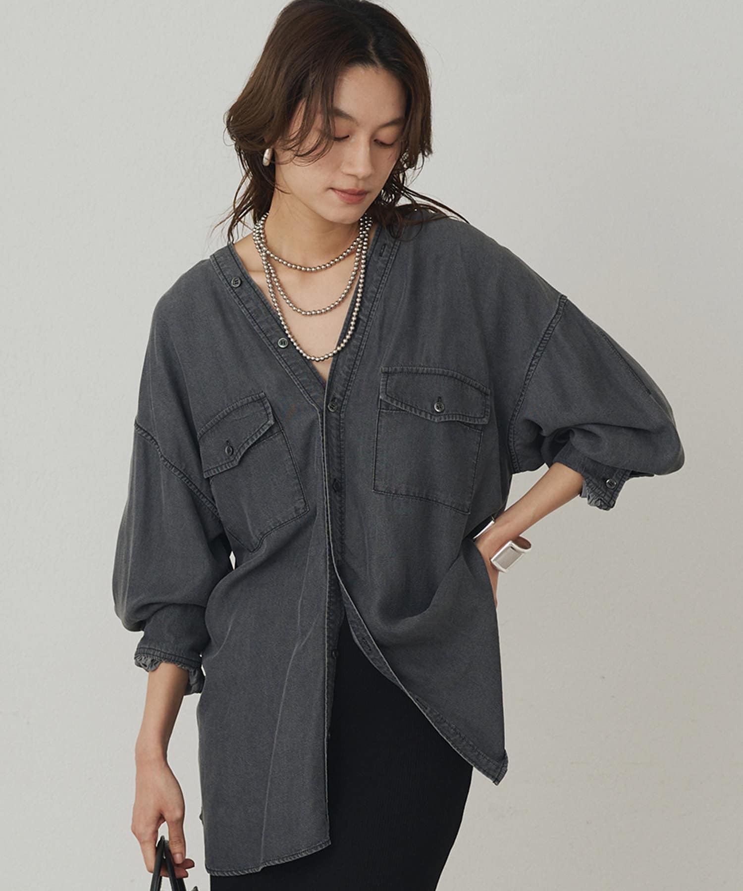 LOUNGEDRESS(ラウンジドレス)  カラーレスデニムシャツ黑（LDZ1051404A0007）